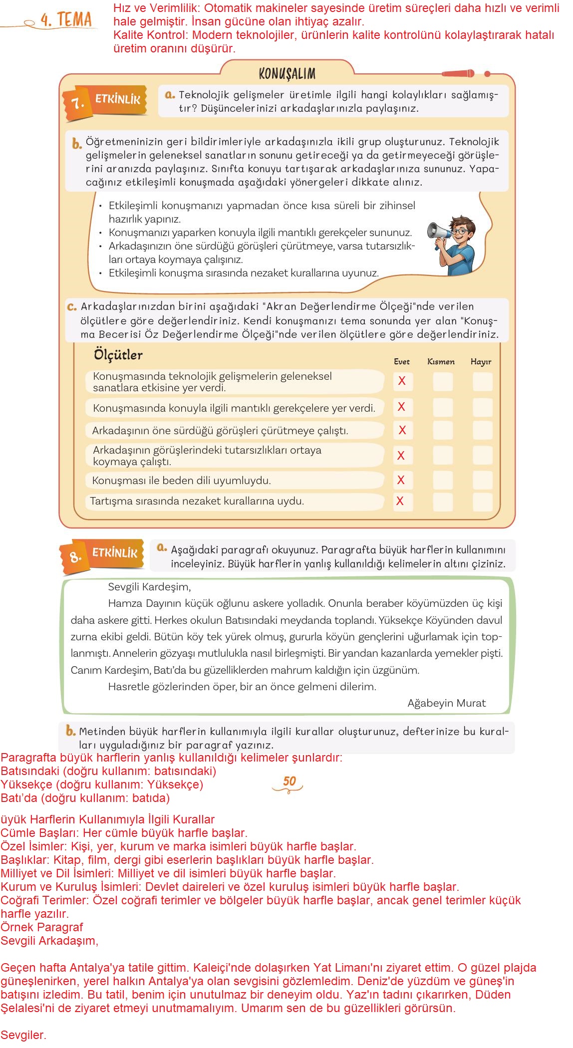 5. Sınıf Meb Yayınları Türkçe Ders Kitabı 2. Kitap Sayfa 50 Cevapları