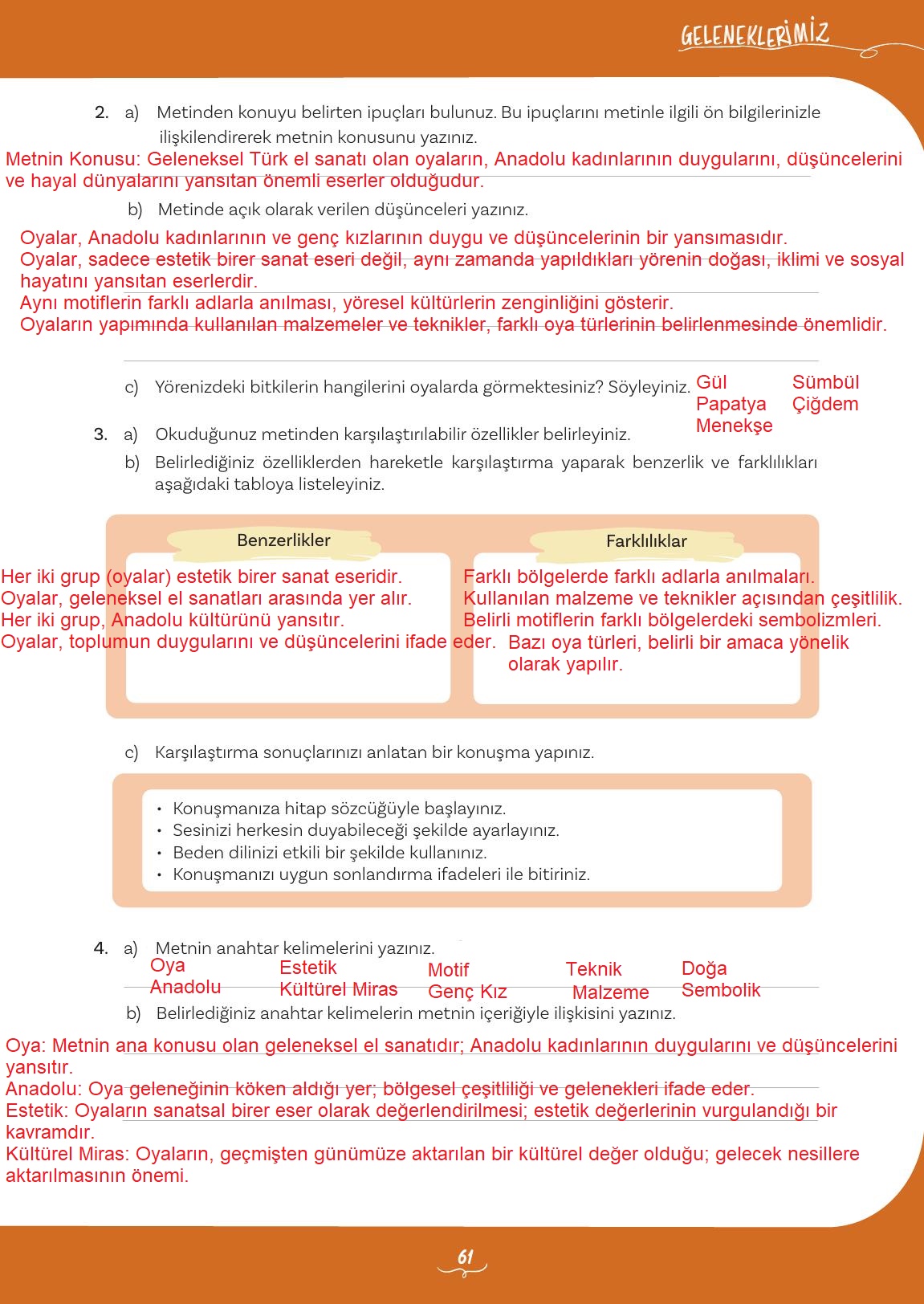 5. Sınıf Meb Yayınları Türkçe Ders Kitabı 2. Kitap Sayfa 61 Cevapları