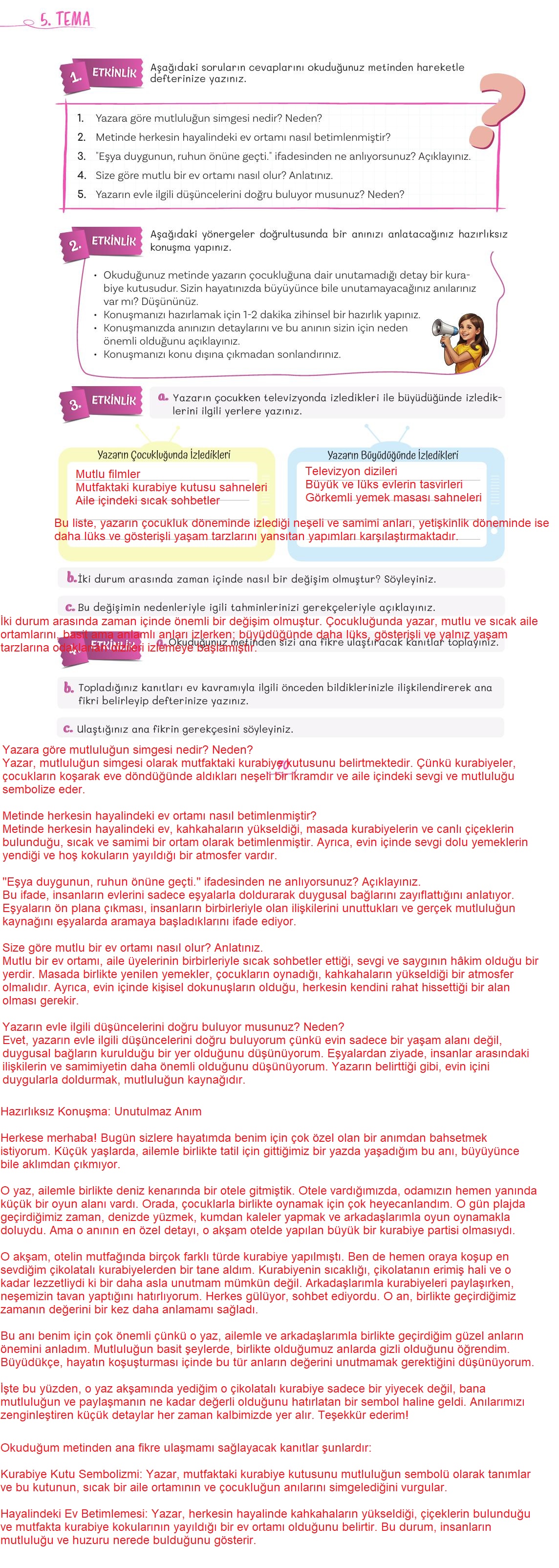 5. Sınıf Meb Yayınları Türkçe Ders Kitabı 2. Kitap Sayfa 70 Cevapları