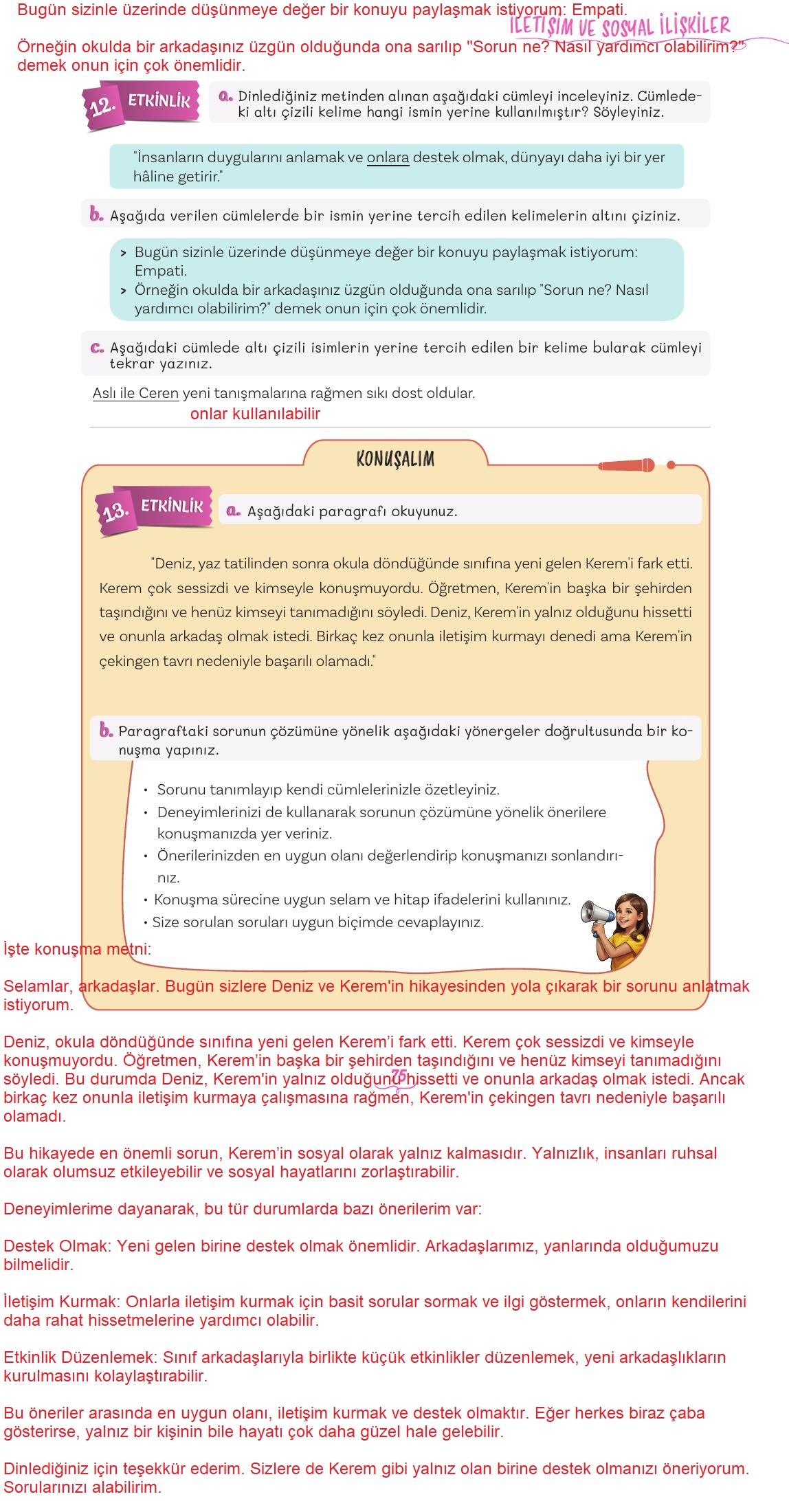 5. Sınıf Meb Yayınları Türkçe Ders Kitabı 2. Kitap Sayfa 75 Cevapları
