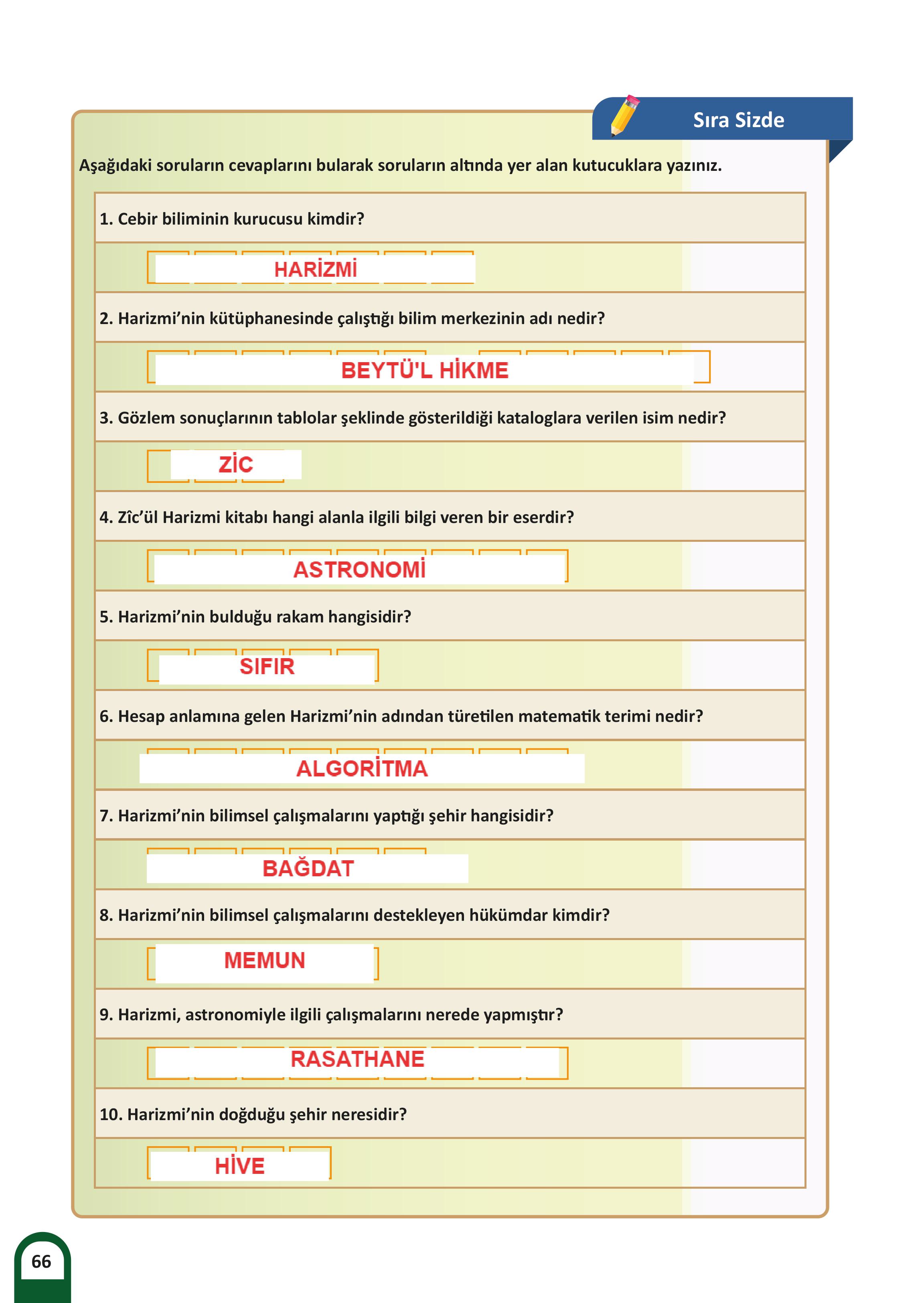 6. Sınıf Meb Yayınları Kültür Ve Medeniyetimize Yön Verenler Ders Kitabı 1. Kitap Sayfa 67 Cevapları