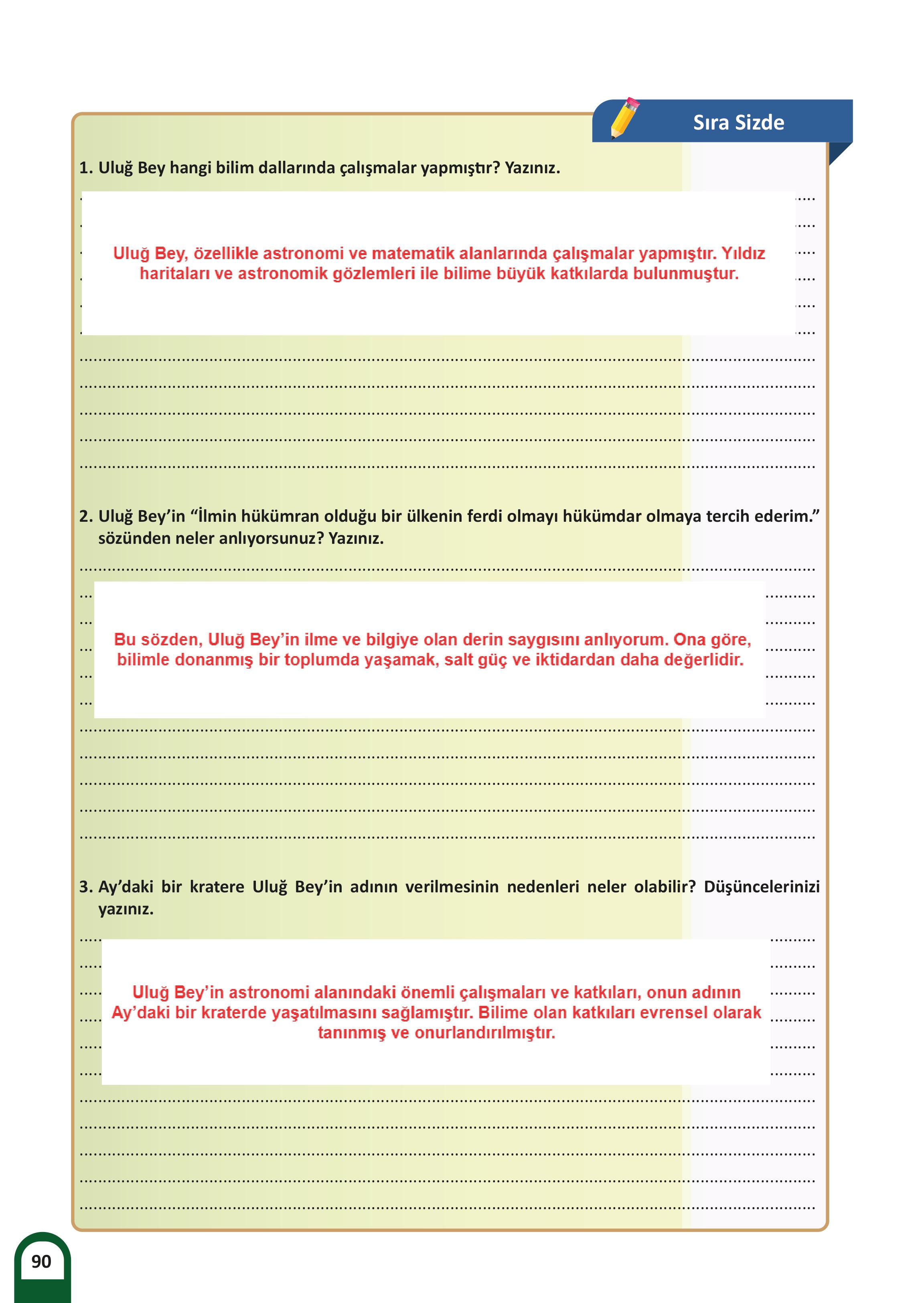 6. Sınıf Meb Yayınları Kültür Ve Medeniyetimize Yön Verenler Ders Kitabı 1. Kitap Sayfa 91 Cevapları