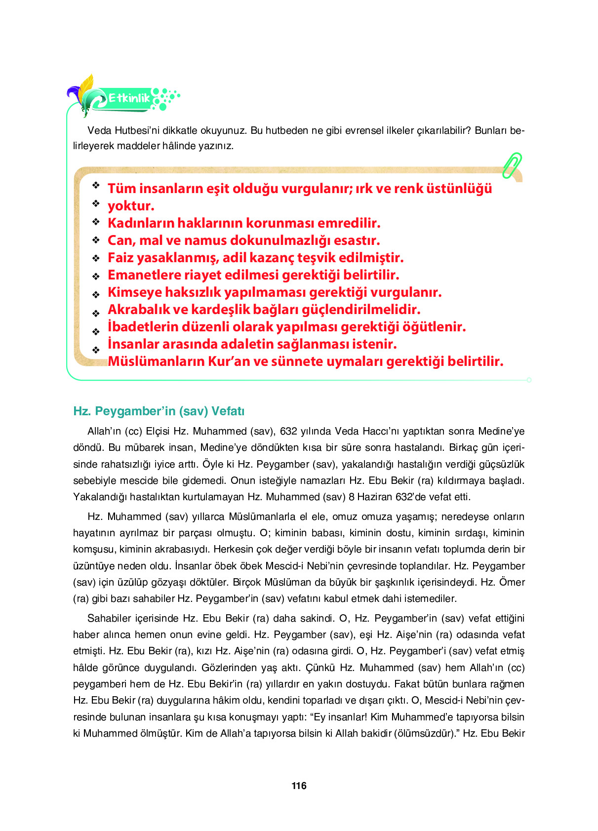 6. Sınıf Sdr İpekyolu Yayıncılık Din Kültürü Ve Ahlak Bilgisi Ders Kitabı Sayfa 116 Cevapları