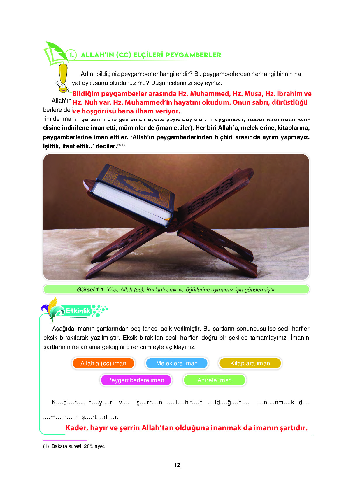 6. Sınıf Sdr İpekyolu Yayıncılık Din Kültürü Ve Ahlak Bilgisi Ders Kitabı Sayfa 12 Cevapları