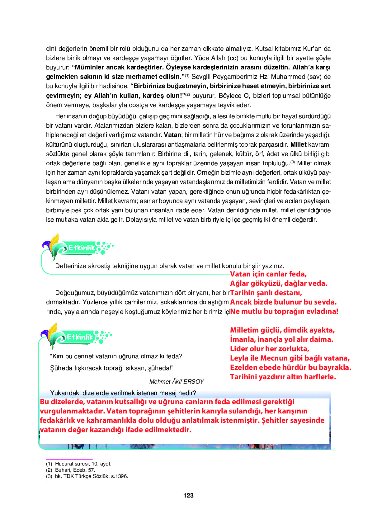 6. Sınıf Sdr İpekyolu Yayıncılık Din Kültürü Ve Ahlak Bilgisi Ders Kitabı Sayfa 123 Cevapları