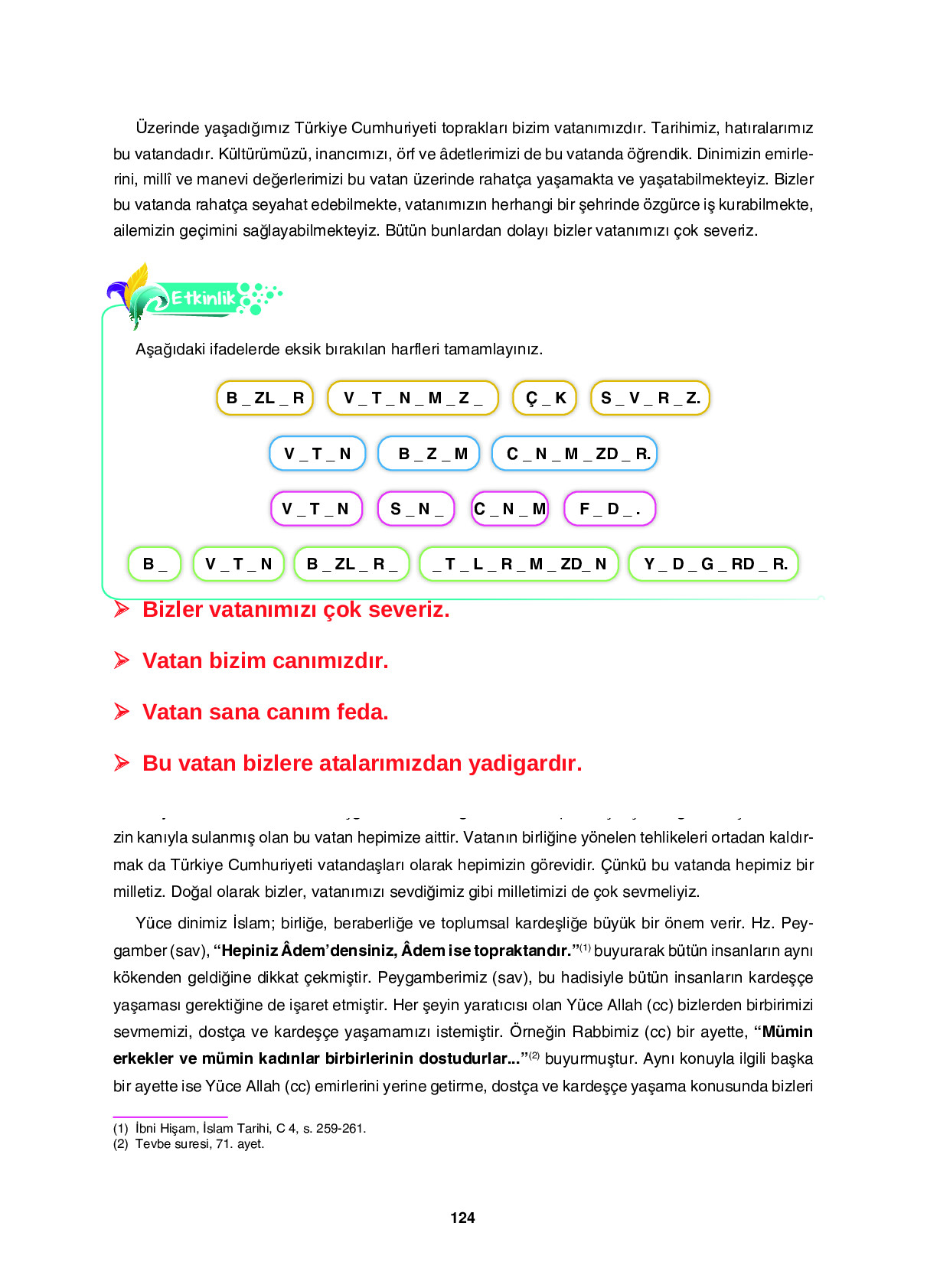 6. Sınıf Sdr İpekyolu Yayıncılık Din Kültürü Ve Ahlak Bilgisi Ders Kitabı Sayfa 124 Cevapları