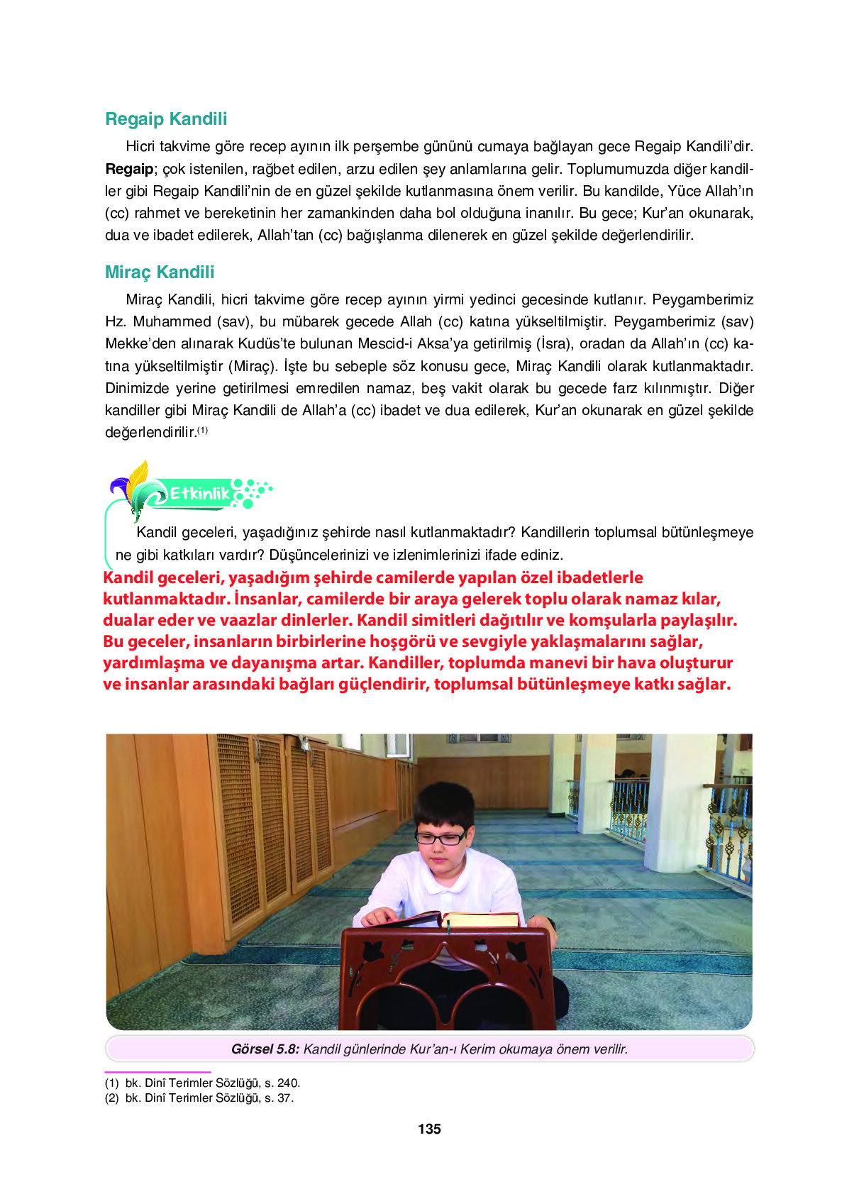 6. Sınıf Sdr İpekyolu Yayıncılık Din Kültürü Ve Ahlak Bilgisi Ders Kitabı Sayfa 135 Cevapları