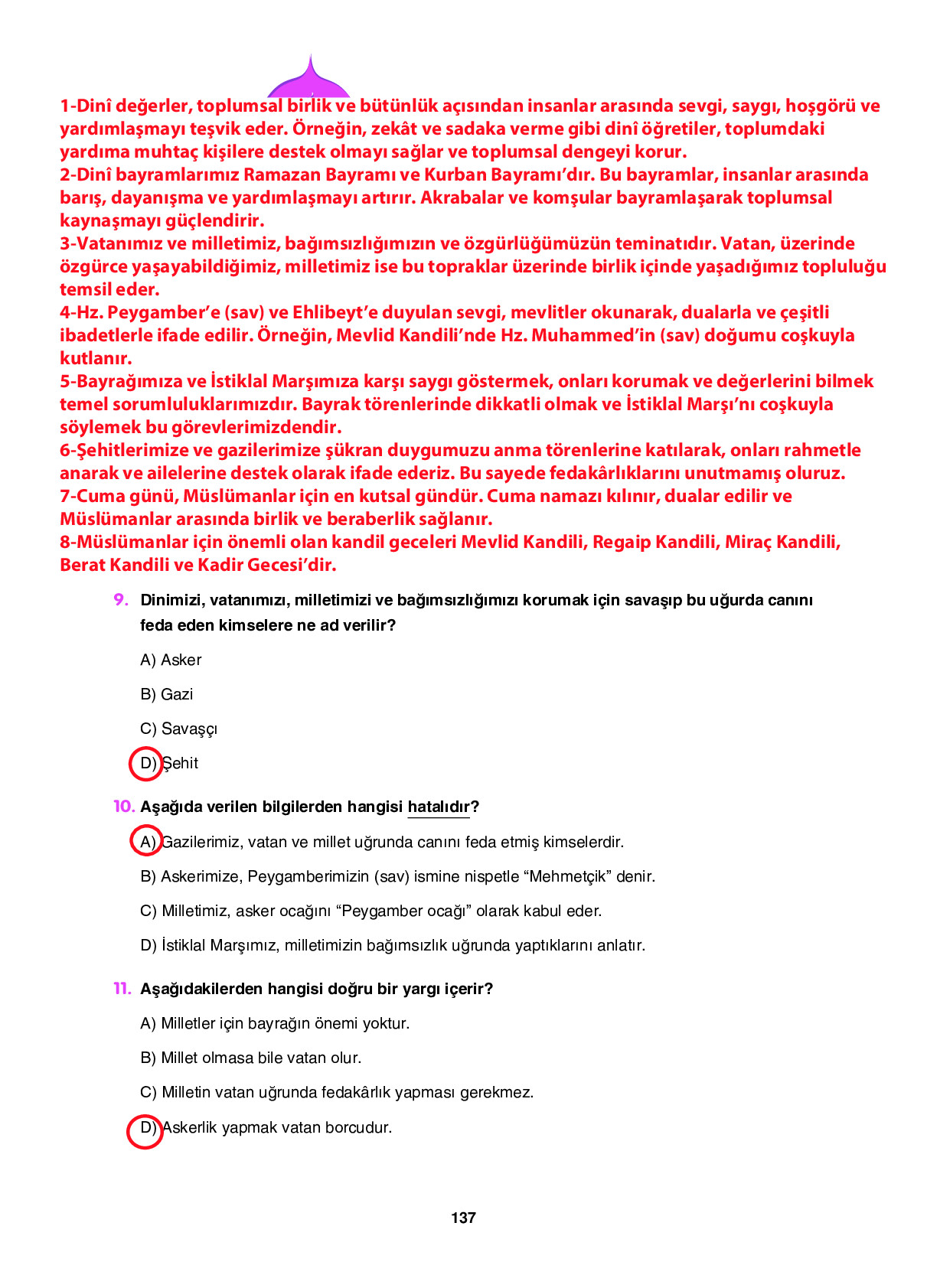 6. Sınıf Sdr İpekyolu Yayıncılık Din Kültürü Ve Ahlak Bilgisi Ders Kitabı Sayfa 137 Cevapları 6. Sınıf Sdr İpekyolu Yayıncılık Din Kültürü Ve Ahlak Bilgisi Ders Kitabı Sayfa 137 Cevapları