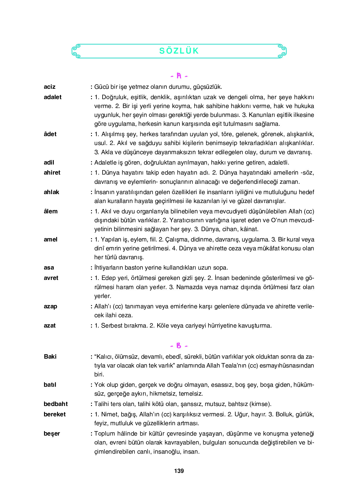6. Sınıf Sdr İpekyolu Yayıncılık Din Kültürü Ve Ahlak Bilgisi Ders Kitabı Sayfa 139 Cevapları
