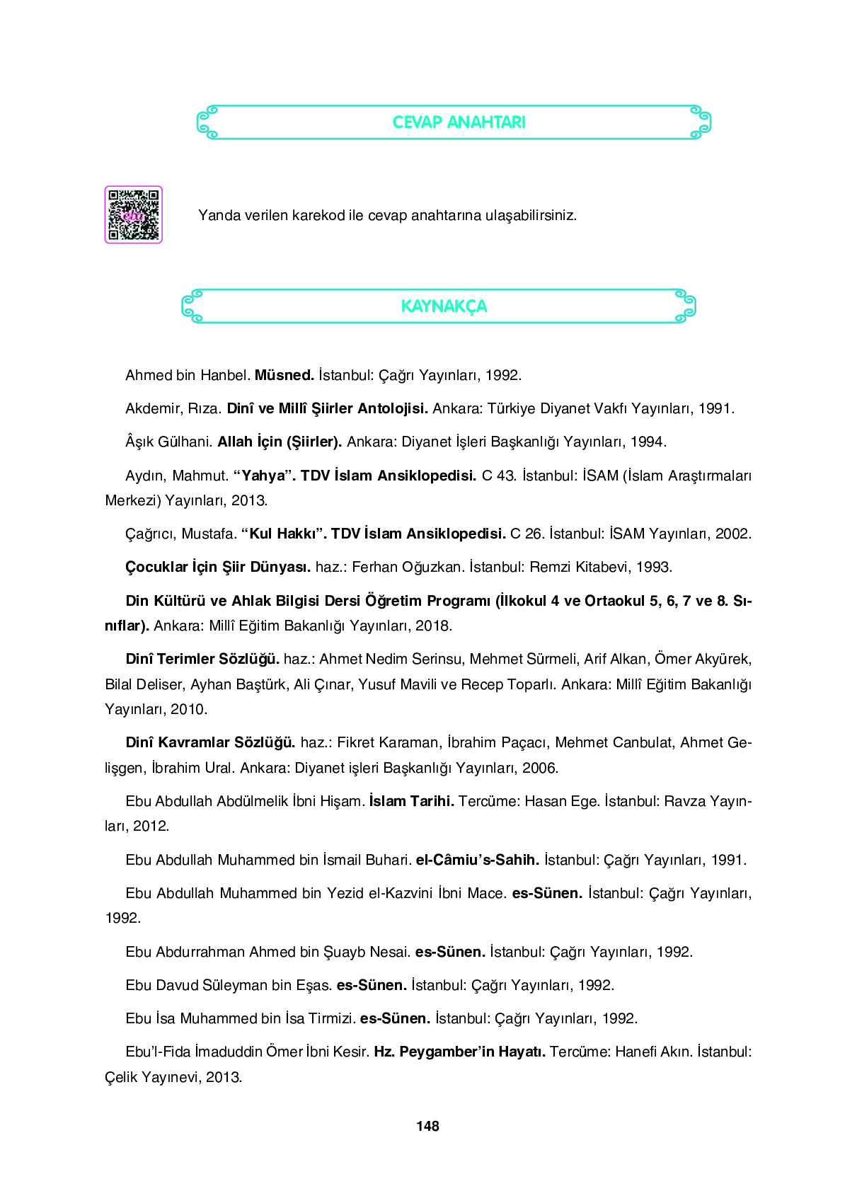 6. Sınıf Sdr İpekyolu Yayıncılık Din Kültürü Ve Ahlak Bilgisi Ders Kitabı Sayfa 148 Cevapları