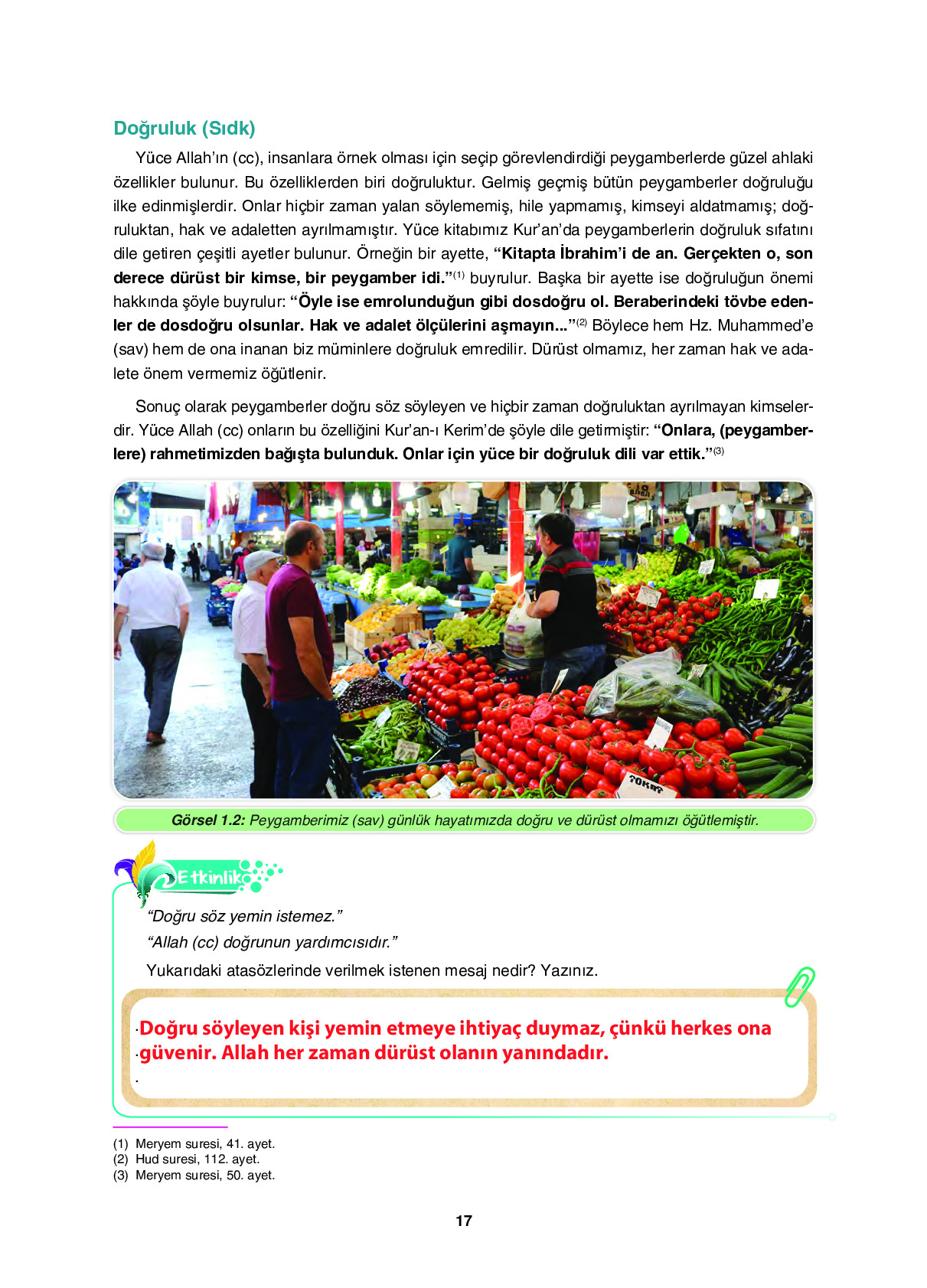 6. Sınıf Sdr İpekyolu Yayıncılık Din Kültürü Ve Ahlak Bilgisi Ders Kitabı Sayfa 17 Cevapları