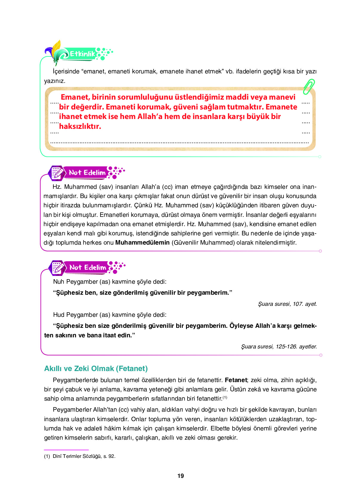 6. Sınıf Sdr İpekyolu Yayıncılık Din Kültürü Ve Ahlak Bilgisi Ders Kitabı Sayfa 19 Cevapları