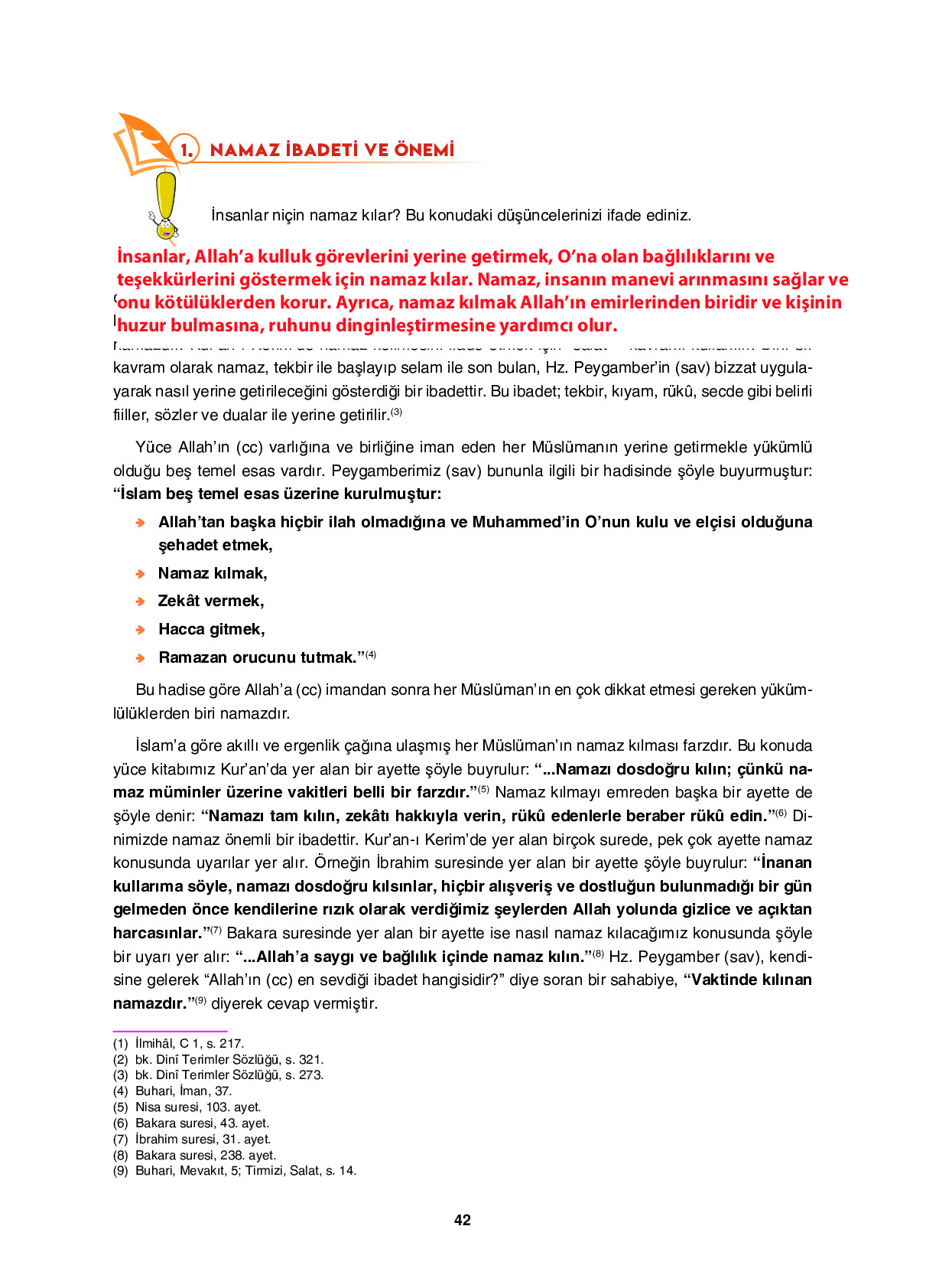 6. Sınıf Sdr İpekyolu Yayıncılık Din Kültürü Ve Ahlak Bilgisi Ders Kitabı Sayfa 42 Cevapları
