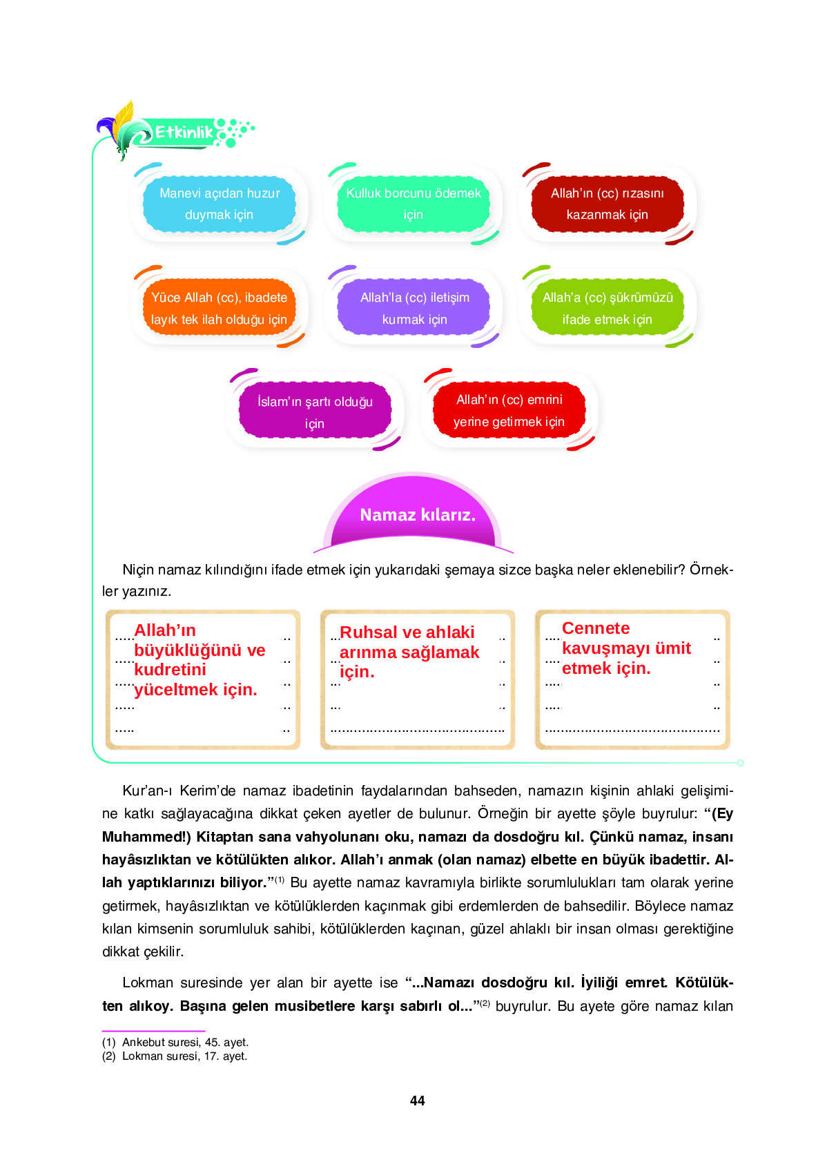 6. Sınıf Sdr İpekyolu Yayıncılık Din Kültürü Ve Ahlak Bilgisi Ders Kitabı Sayfa 44 Cevapları