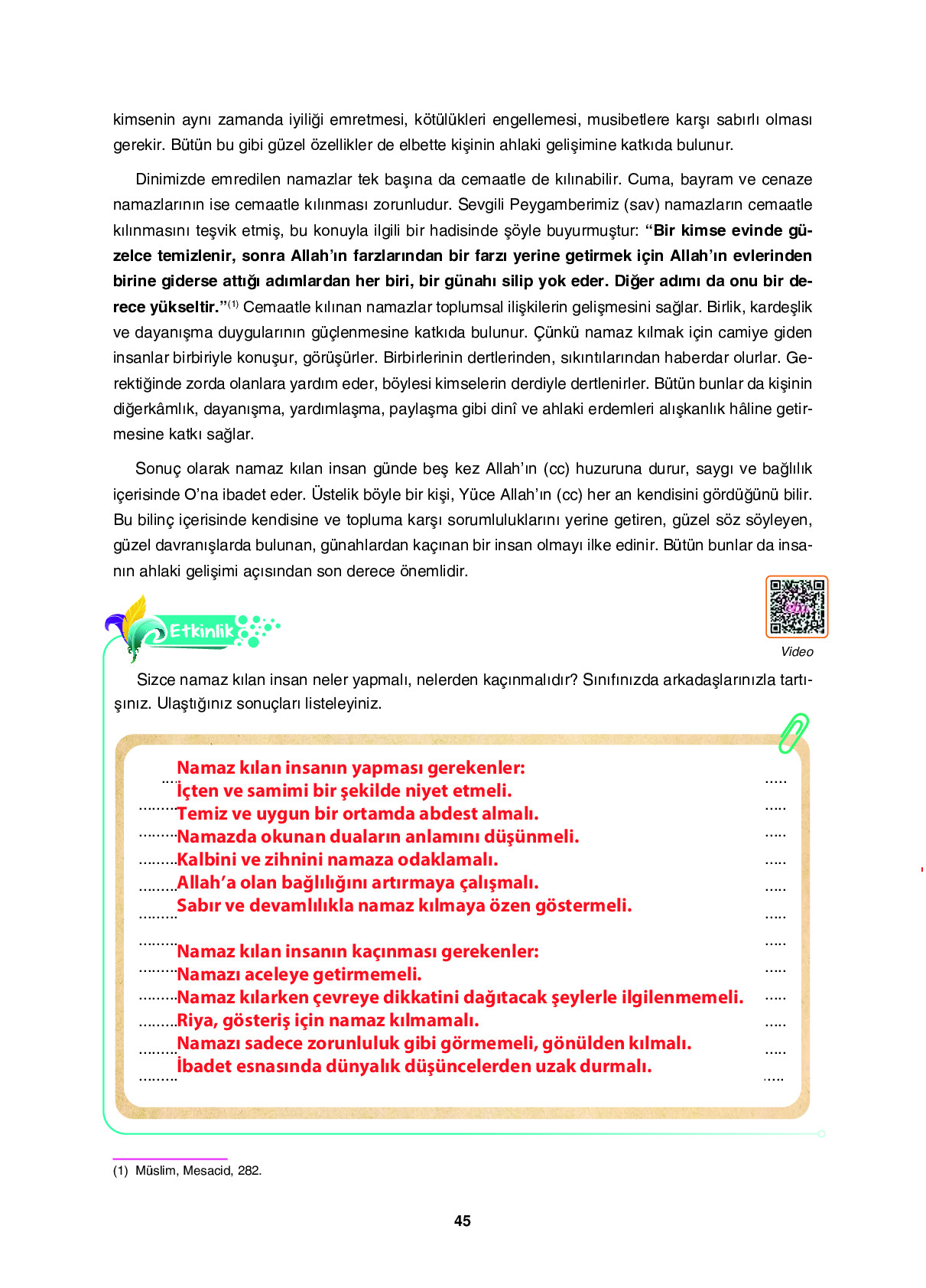 6. Sınıf Sdr İpekyolu Yayıncılık Din Kültürü Ve Ahlak Bilgisi Ders Kitabı Sayfa 45 Cevapları
