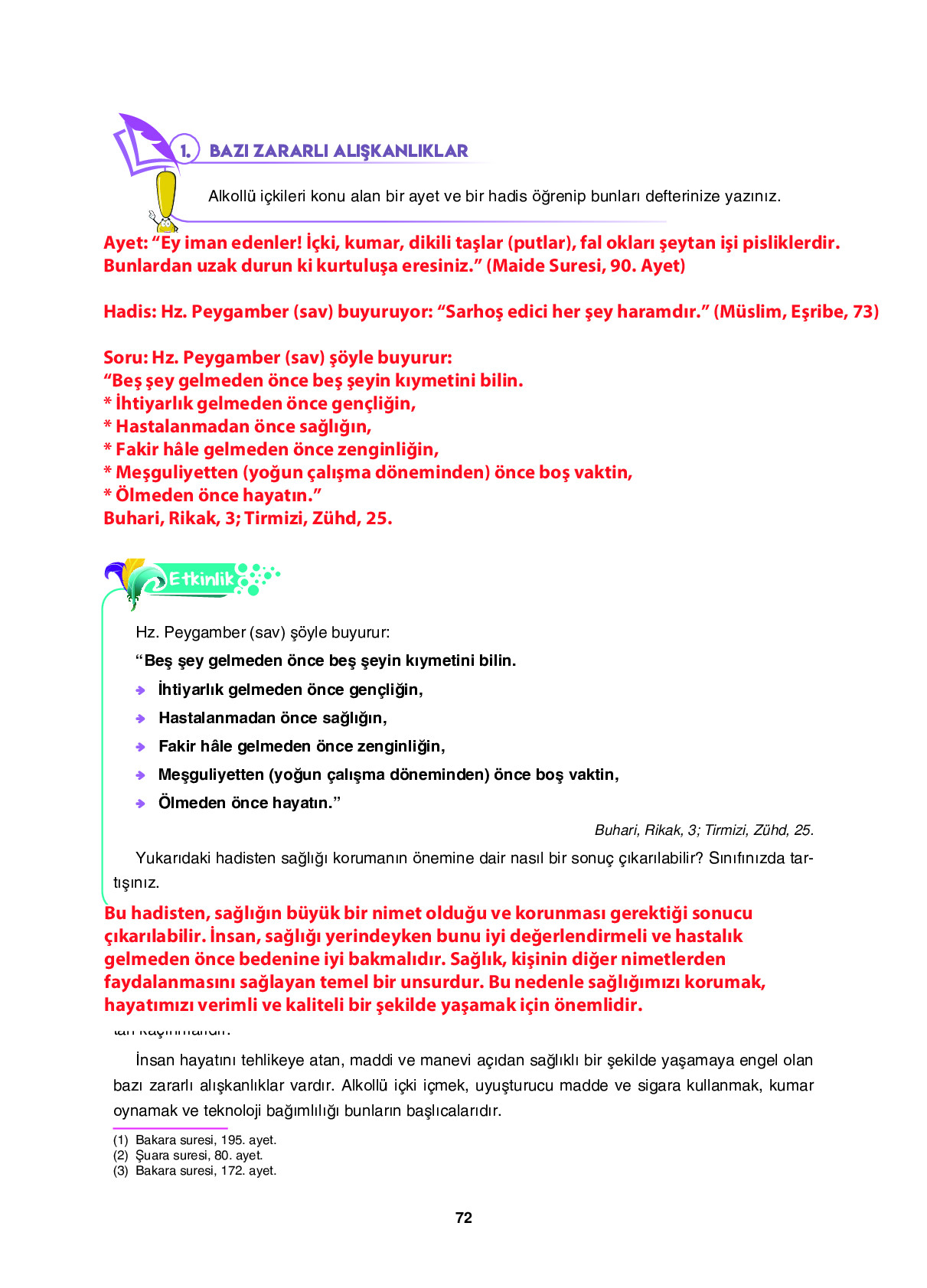 6. Sınıf Sdr İpekyolu Yayıncılık Din Kültürü Ve Ahlak Bilgisi Ders Kitabı Sayfa 72 Cevapları