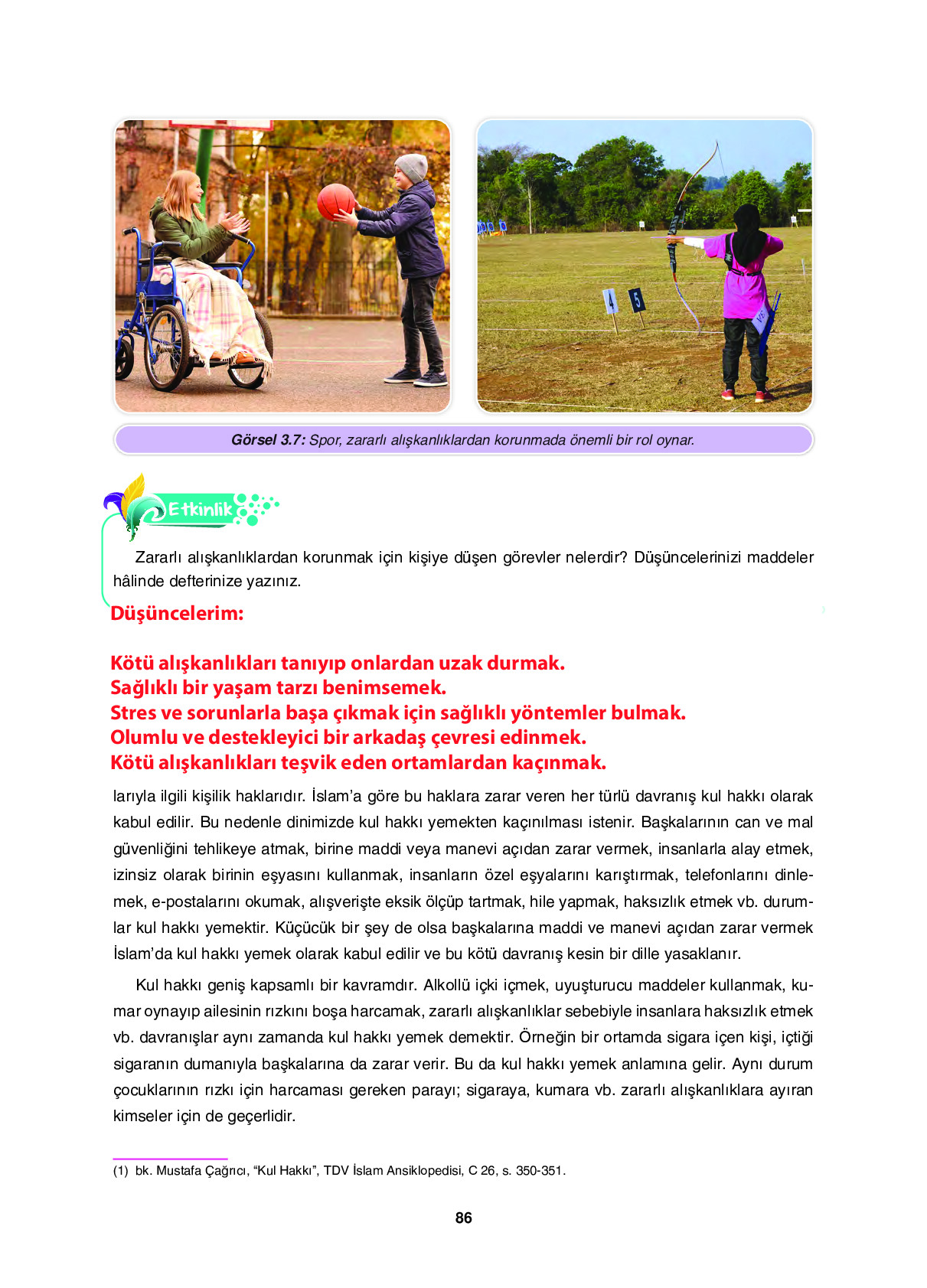 6. Sınıf Sdr İpekyolu Yayıncılık Din Kültürü Ve Ahlak Bilgisi Ders Kitabı Sayfa 86 Cevapları