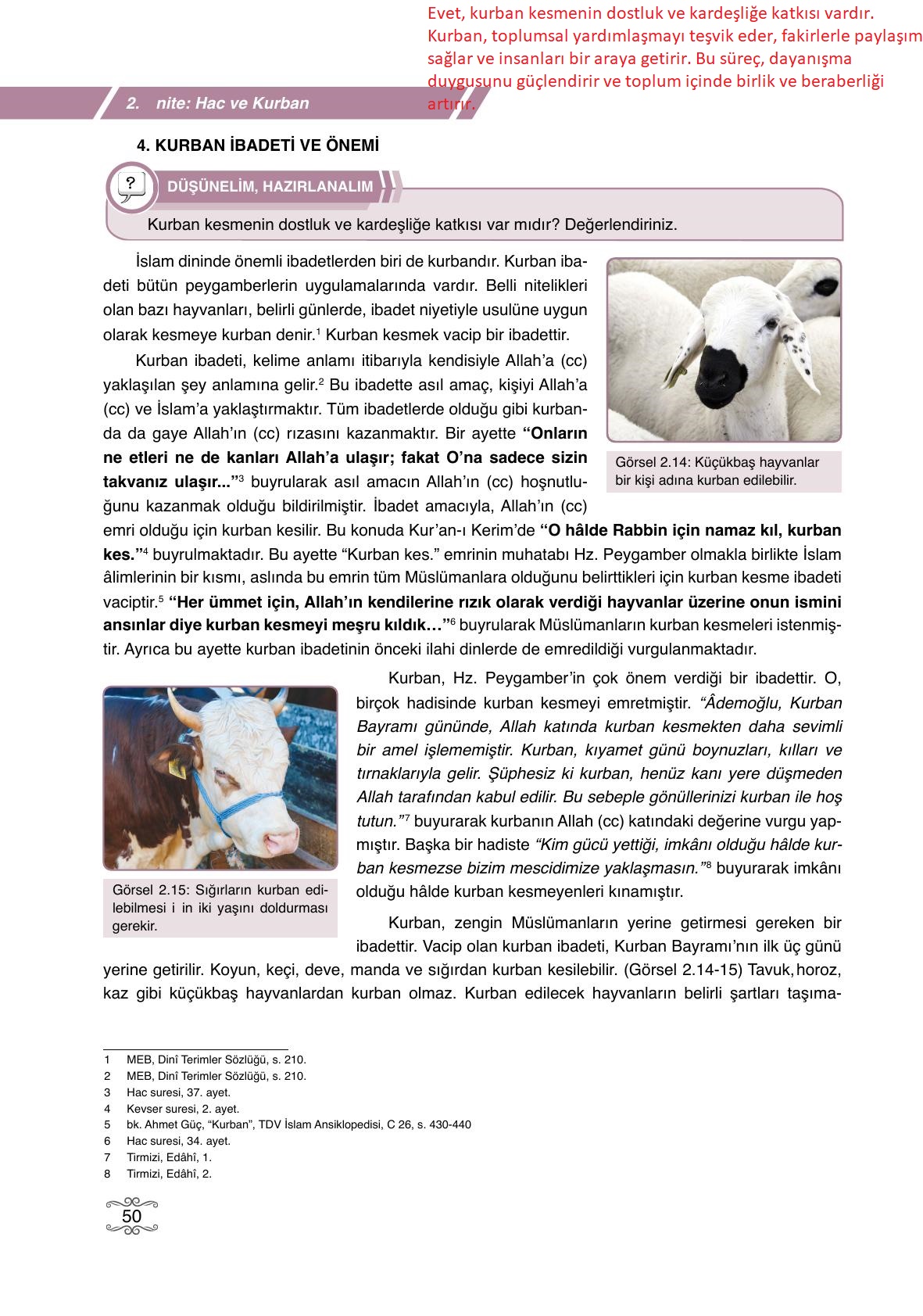 7. Sınıf Erkad Yayıncılık Din Kültürü Ve Ahlak Bilgisi Ders Kitabı Sayfa 50 Cevapları