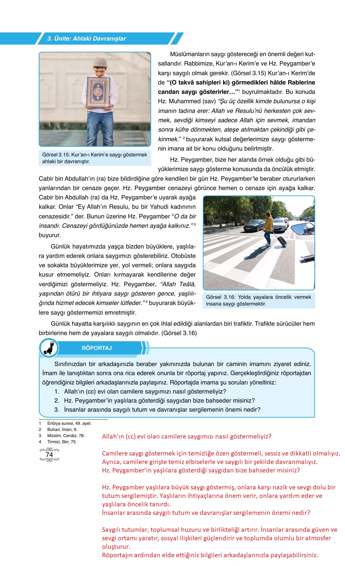 7. Sınıf Erkad Yayıncılık Din Kültürü Ve Ahlak Bilgisi Ders Kitabı Sayfa 74 Cevapları