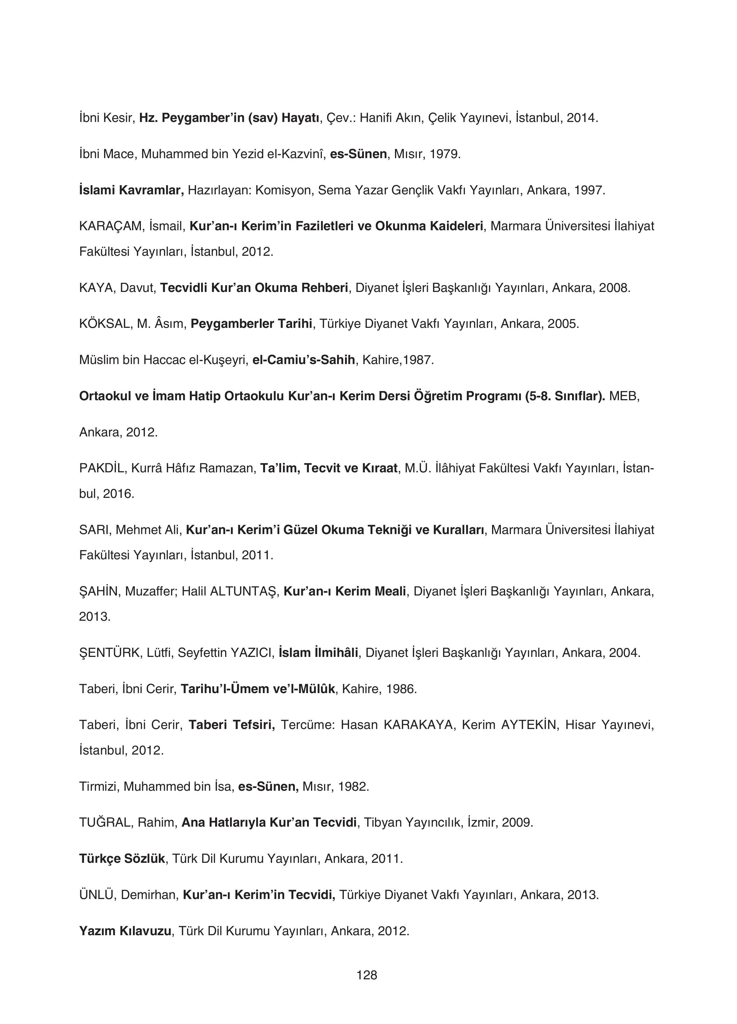 7. Sınıf Sdr Yayıncılık Kuran-ı Kerim Ders Kitabı Sayfa 128 Cevapları