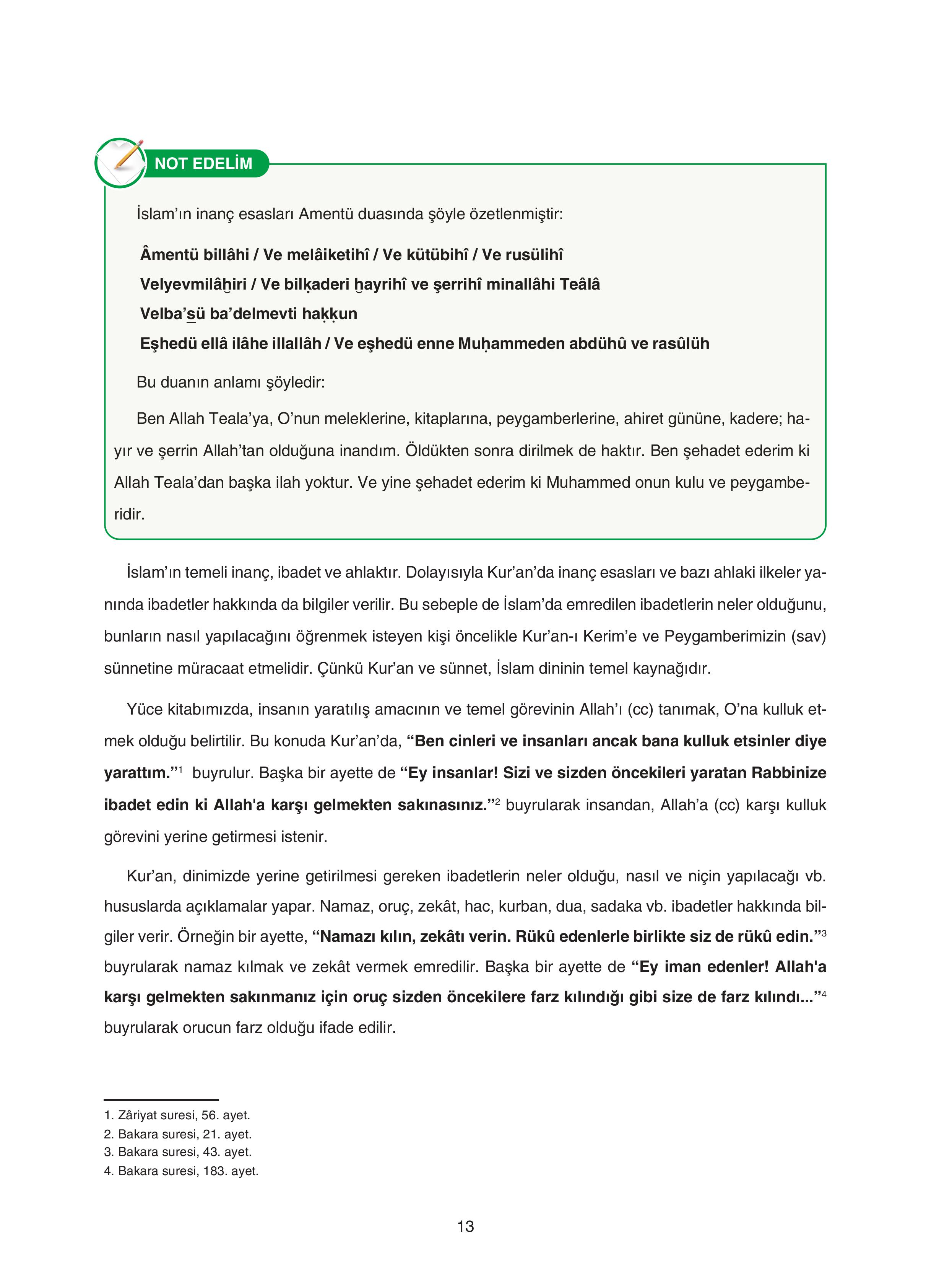 7. Sınıf Sdr Yayıncılık Kuran-ı Kerim Ders Kitabı Sayfa 13 Cevapları