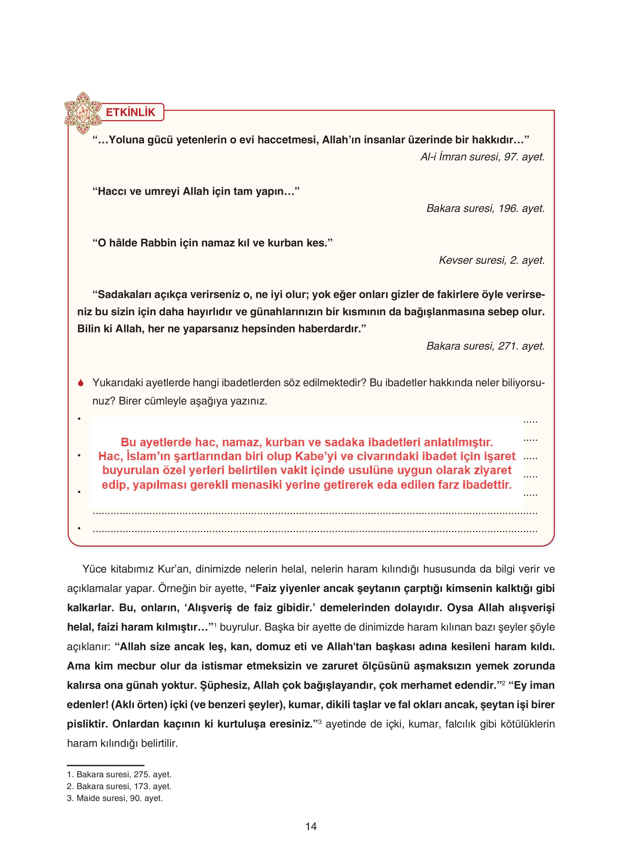 7. Sınıf Sdr Yayıncılık Kuran-ı Kerim Ders Kitabı Sayfa 14 Cevapları