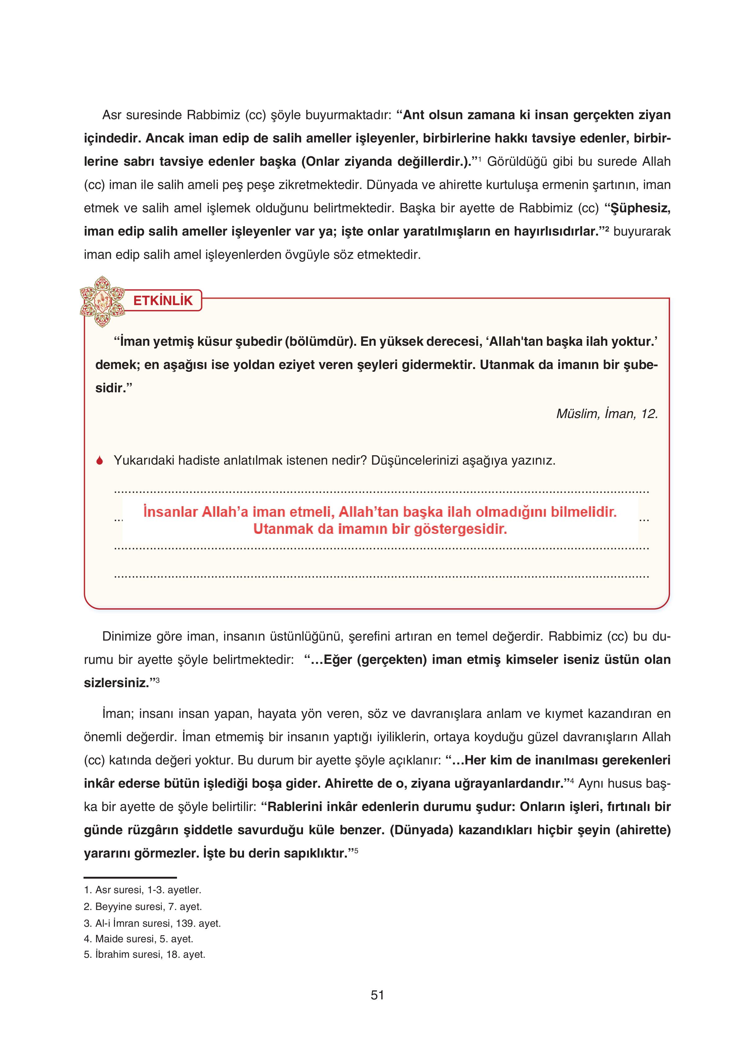 7. Sınıf Sdr Yayıncılık Kuran-ı Kerim Ders Kitabı Sayfa 51 Cevapları