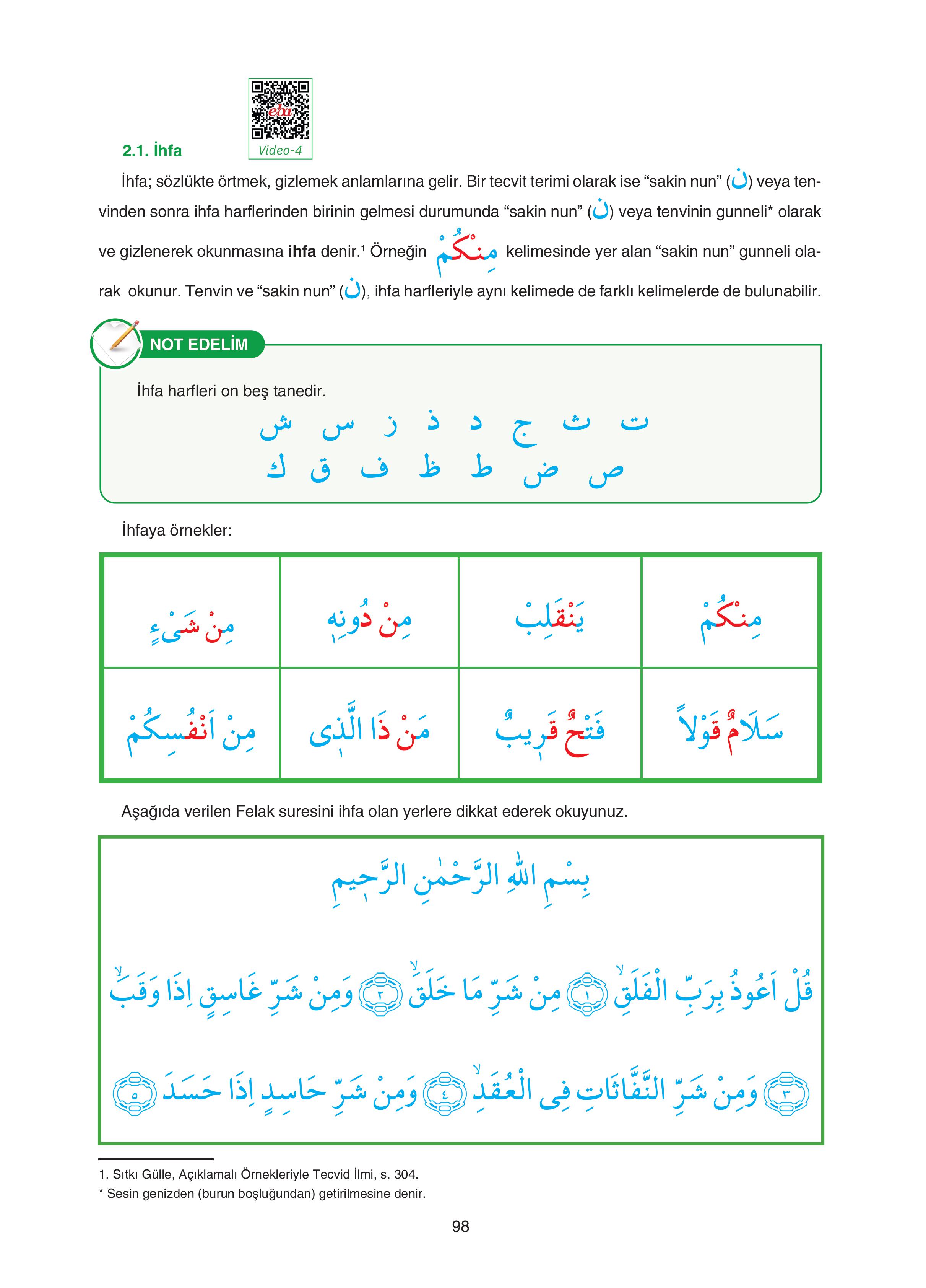 7. Sınıf Sdr Yayıncılık Kuran-ı Kerim Ders Kitabı Sayfa 98 Cevapları