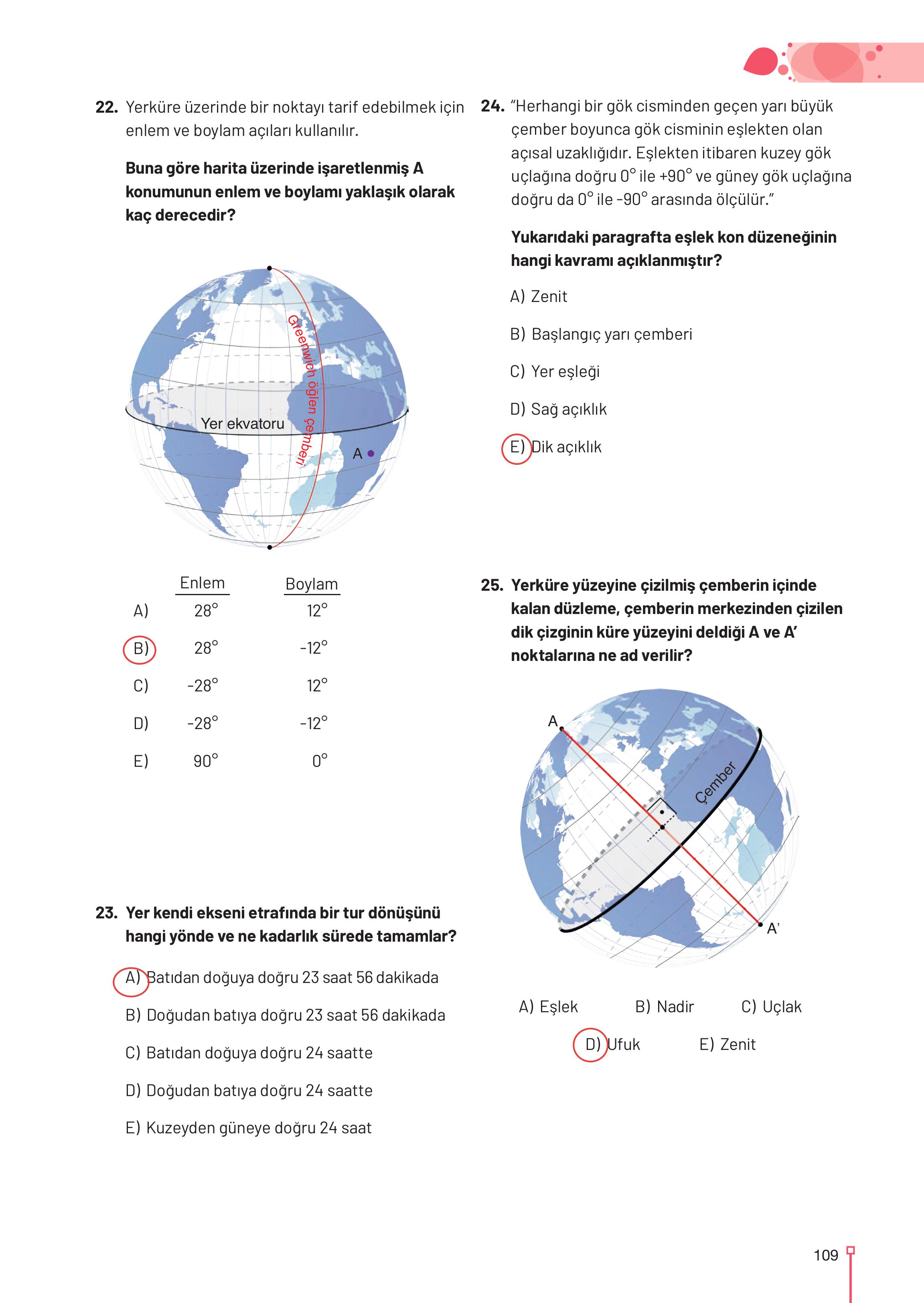 9-10-11-12. Sınıf Meb Yayınları Astronomi Ve Uzay Bilimleri Ders Kitabı Sayfa 109 Cevapları
