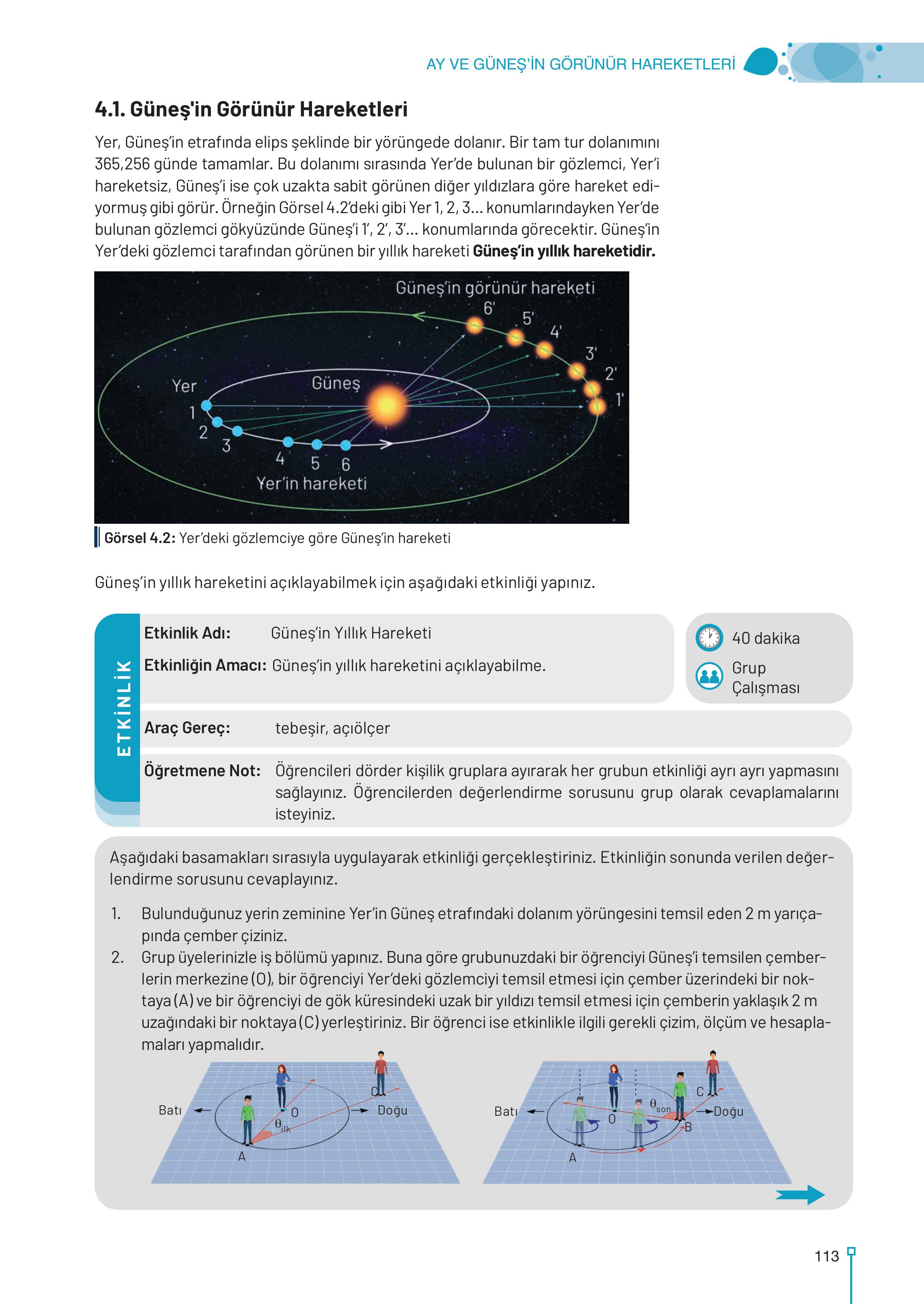 9-10-11-12. Sınıf Meb Yayınları Astronomi Ve Uzay Bilimleri Ders Kitabı Sayfa 113 Cevapları