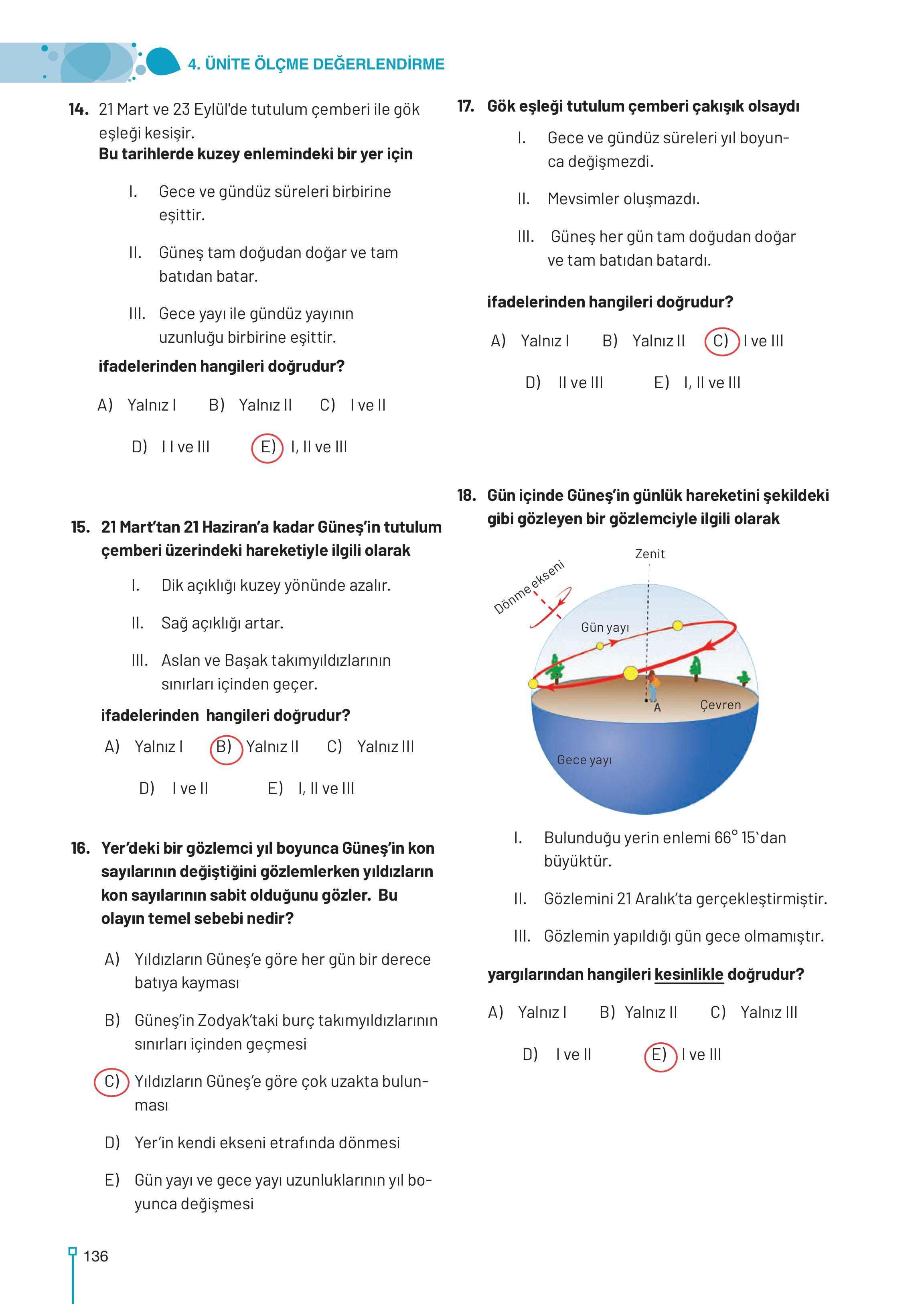 9-10-11-12. Sınıf Meb Yayınları Astronomi Ve Uzay Bilimleri Ders Kitabı Sayfa 136 Cevapları
