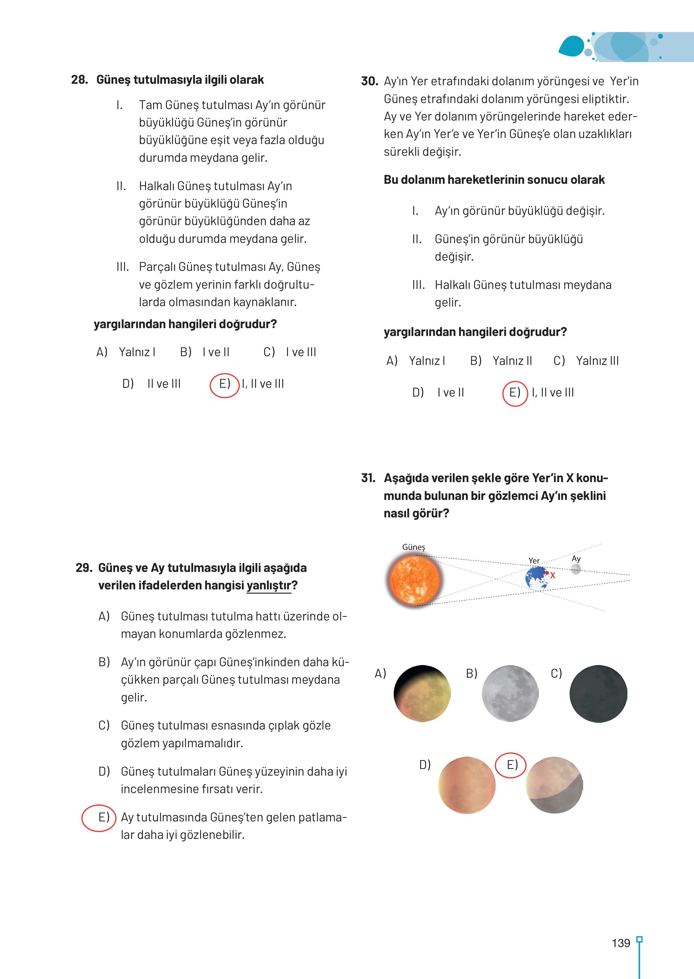 9-10-11-12. Sınıf Meb Yayınları Astronomi Ve Uzay Bilimleri Ders Kitabı Sayfa 139 Cevapları
