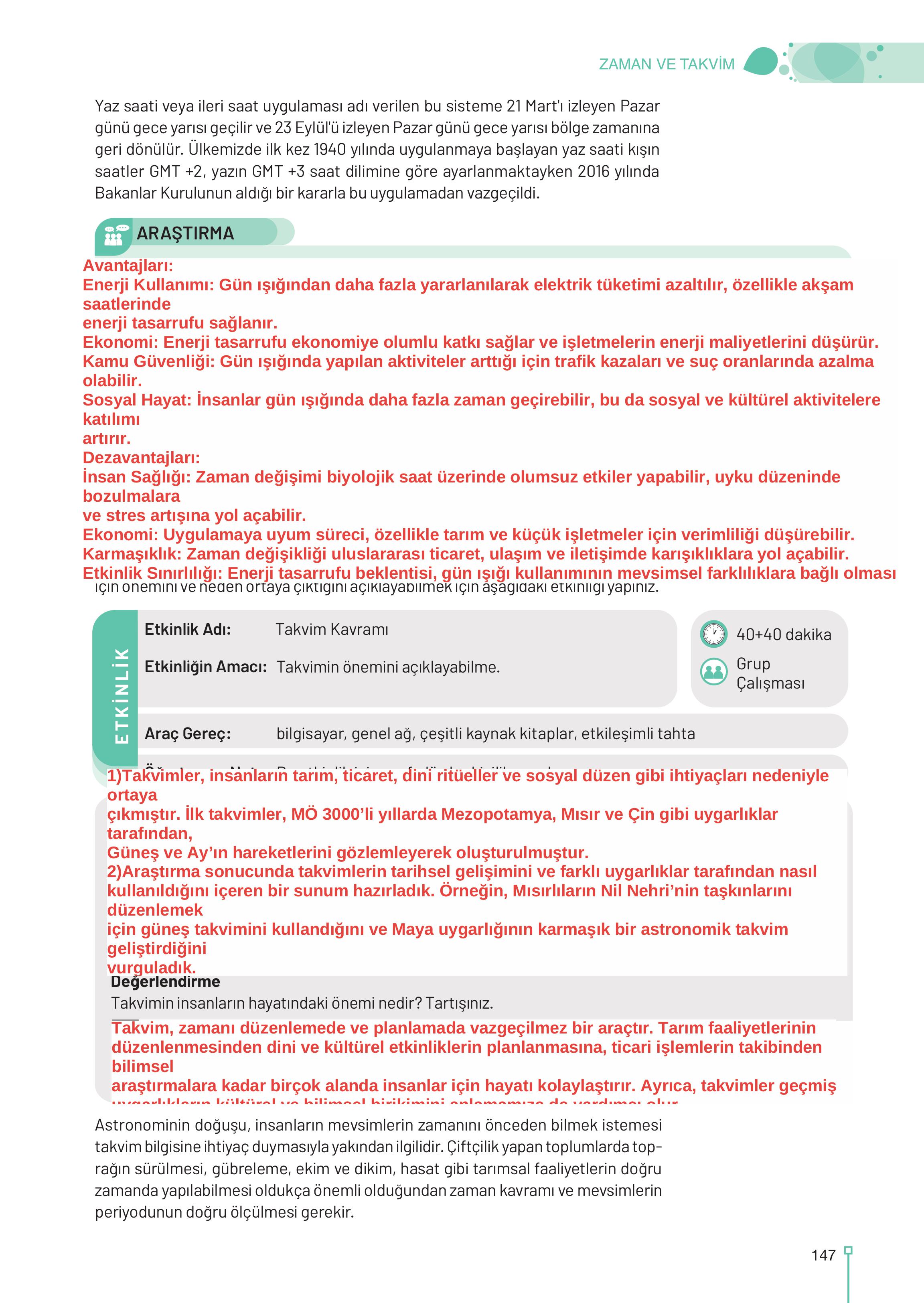 9-10-11-12. Sınıf Meb Yayınları Astronomi Ve Uzay Bilimleri Ders Kitabı Sayfa 147 Cevapları
