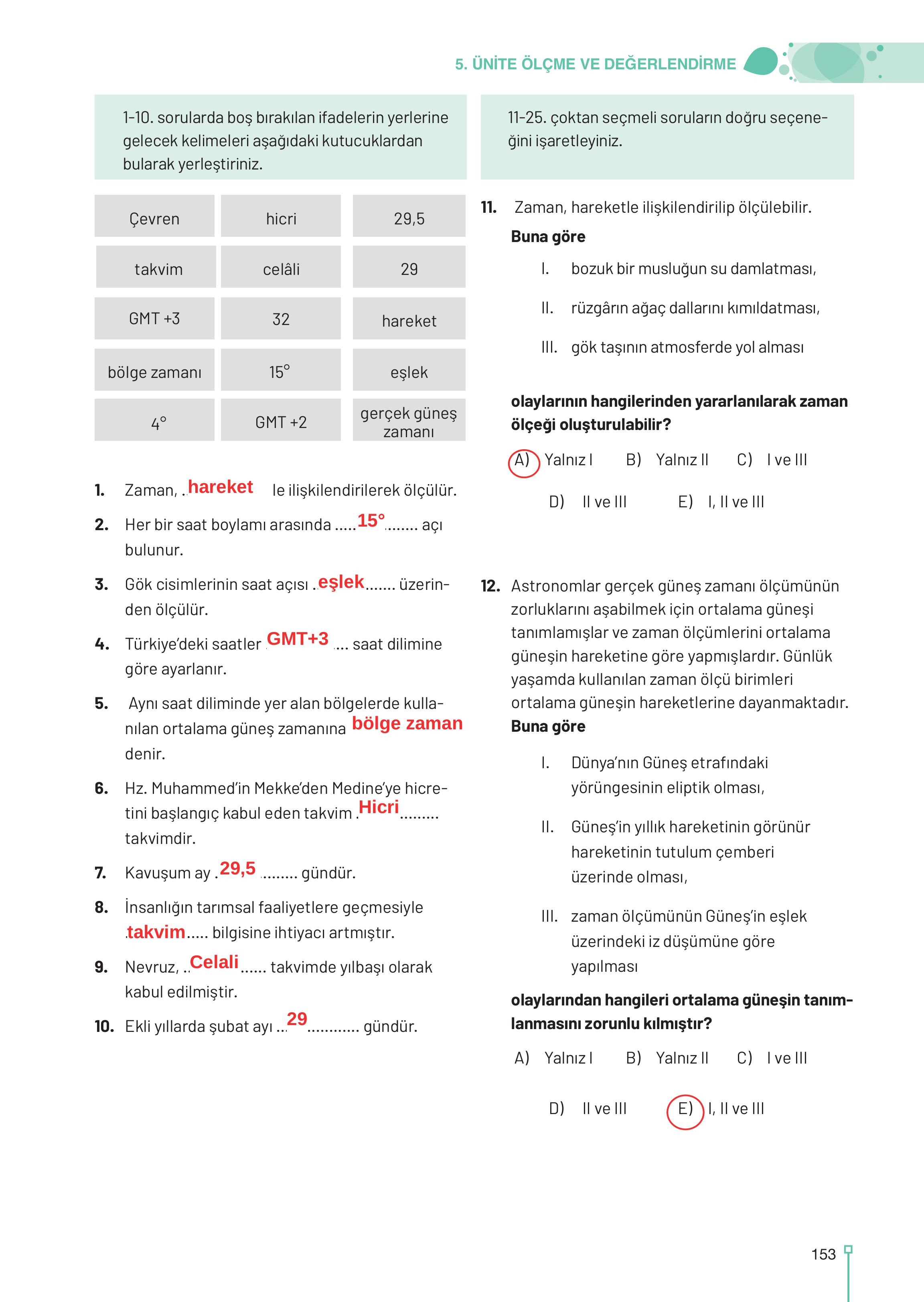 9-10-11-12. Sınıf Meb Yayınları Astronomi Ve Uzay Bilimleri Ders Kitabı Sayfa 153 Cevapları