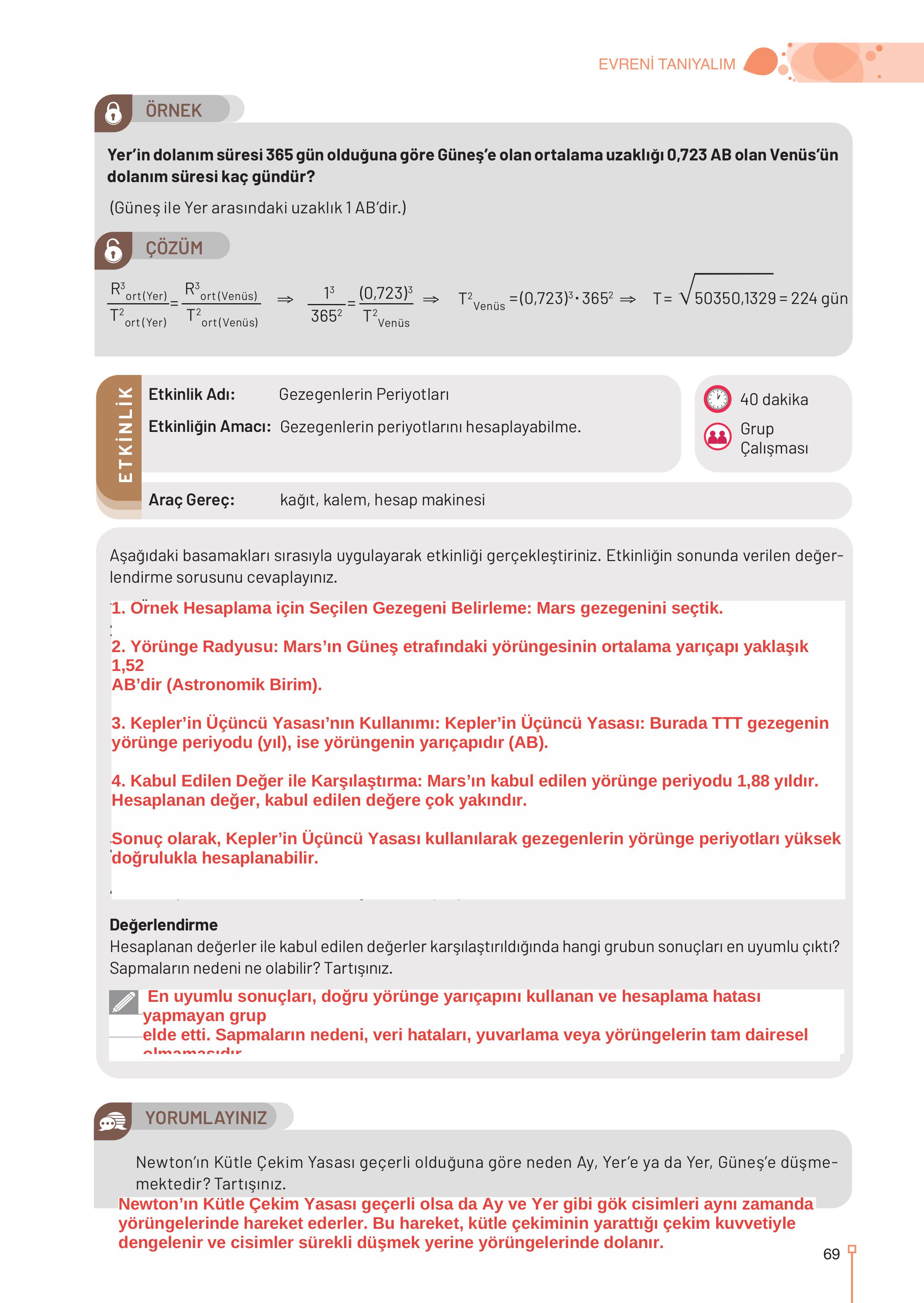 9-10-11-12. Sınıf Meb Yayınları Astronomi Ve Uzay Bilimleri Ders Kitabı Sayfa 69 Cevapları