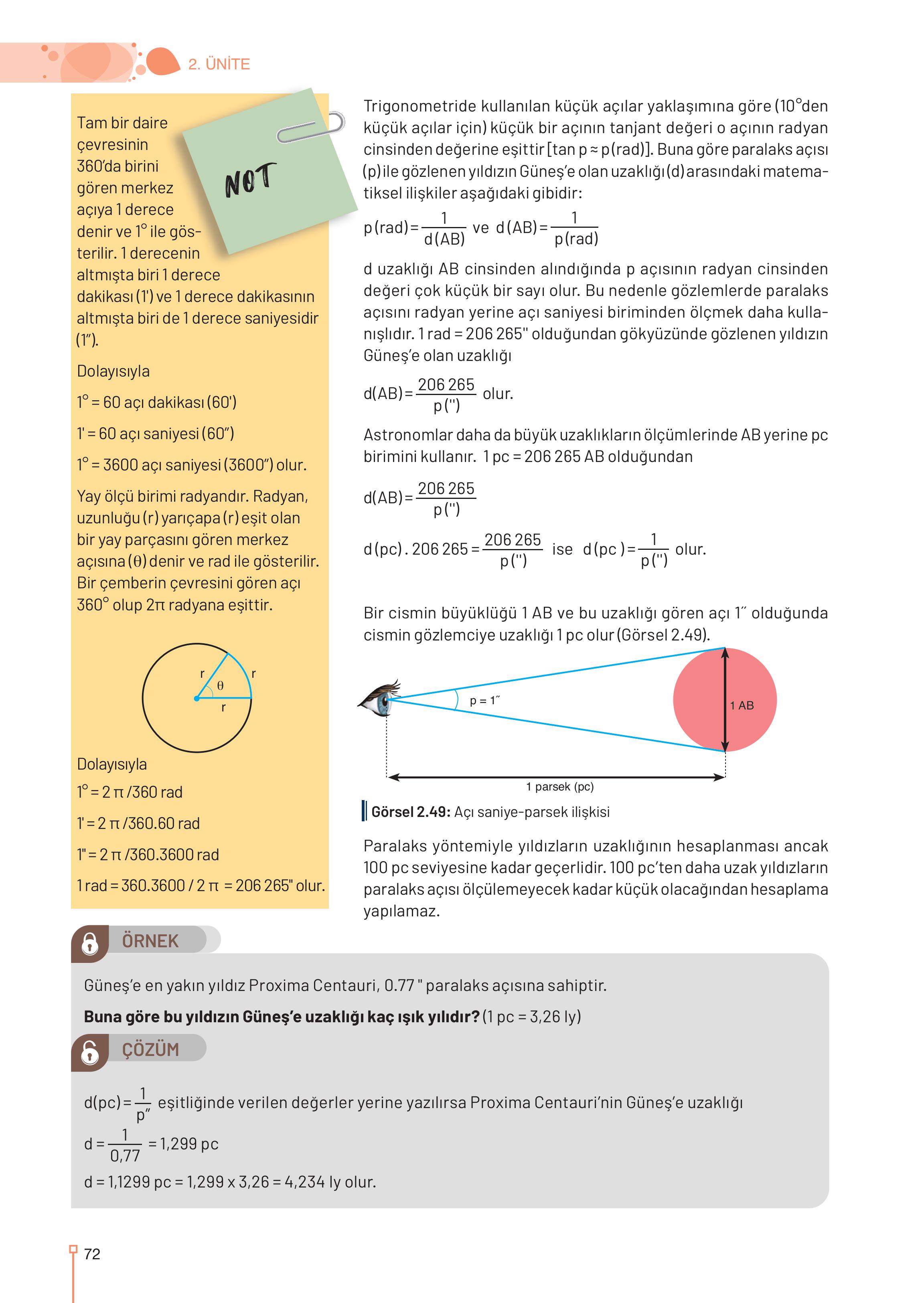 9-10-11-12. Sınıf Meb Yayınları Astronomi Ve Uzay Bilimleri Ders Kitabı Sayfa 72 Cevapları