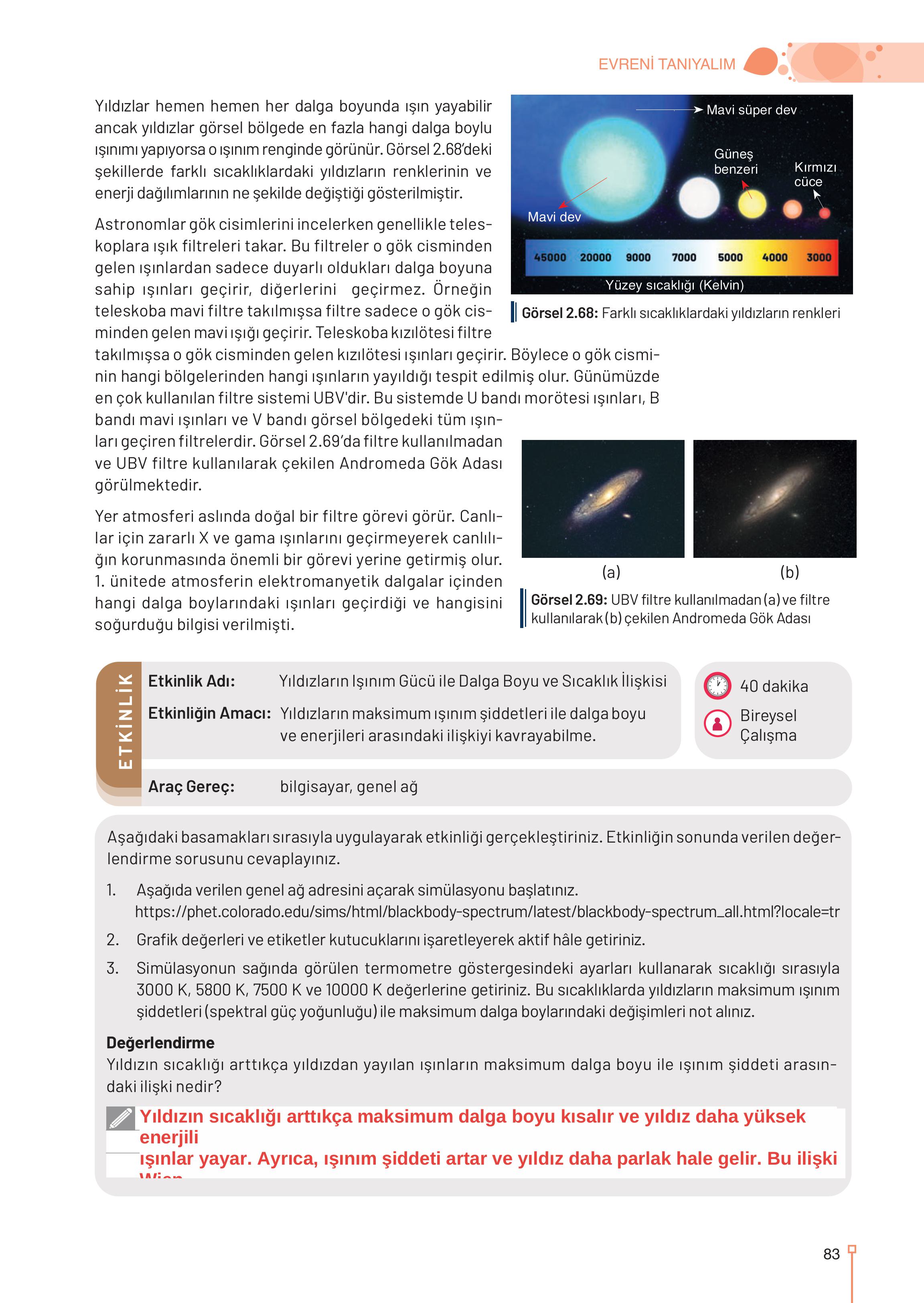 9-10-11-12. Sınıf Meb Yayınları Astronomi Ve Uzay Bilimleri Ders Kitabı Sayfa 83 Cevapları