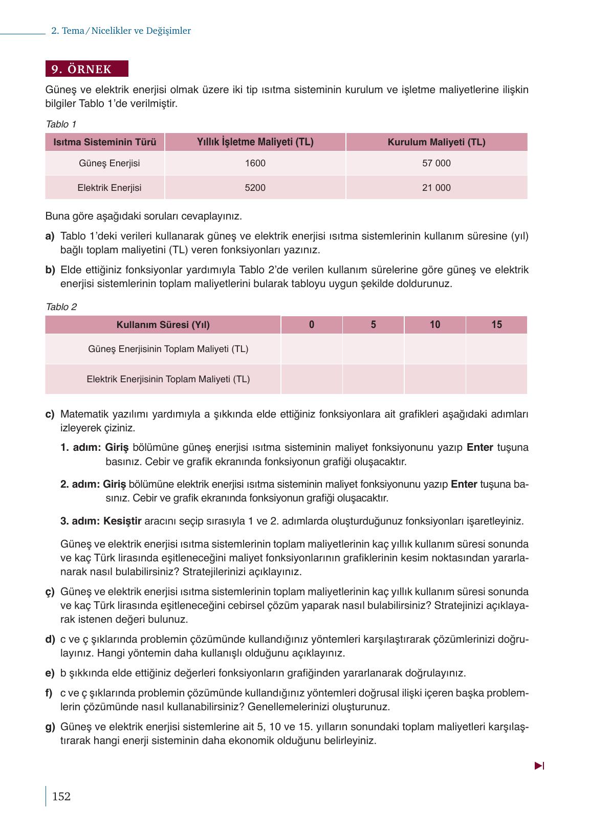 9. Sınıf Meb Yayınları Matematik Ders Kitabı 1. Kitap Sayfa 152 Cevapları