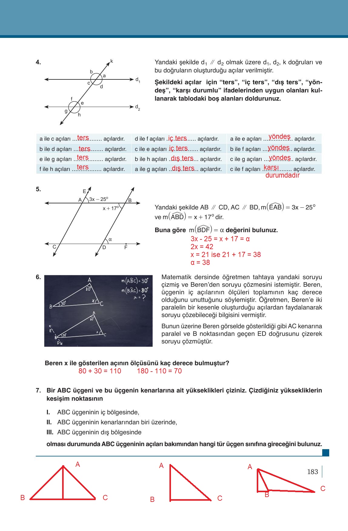 9. Sınıf Meb Yayınları Matematik Ders Kitabı 1. Kitap Sayfa 183 Cevapları