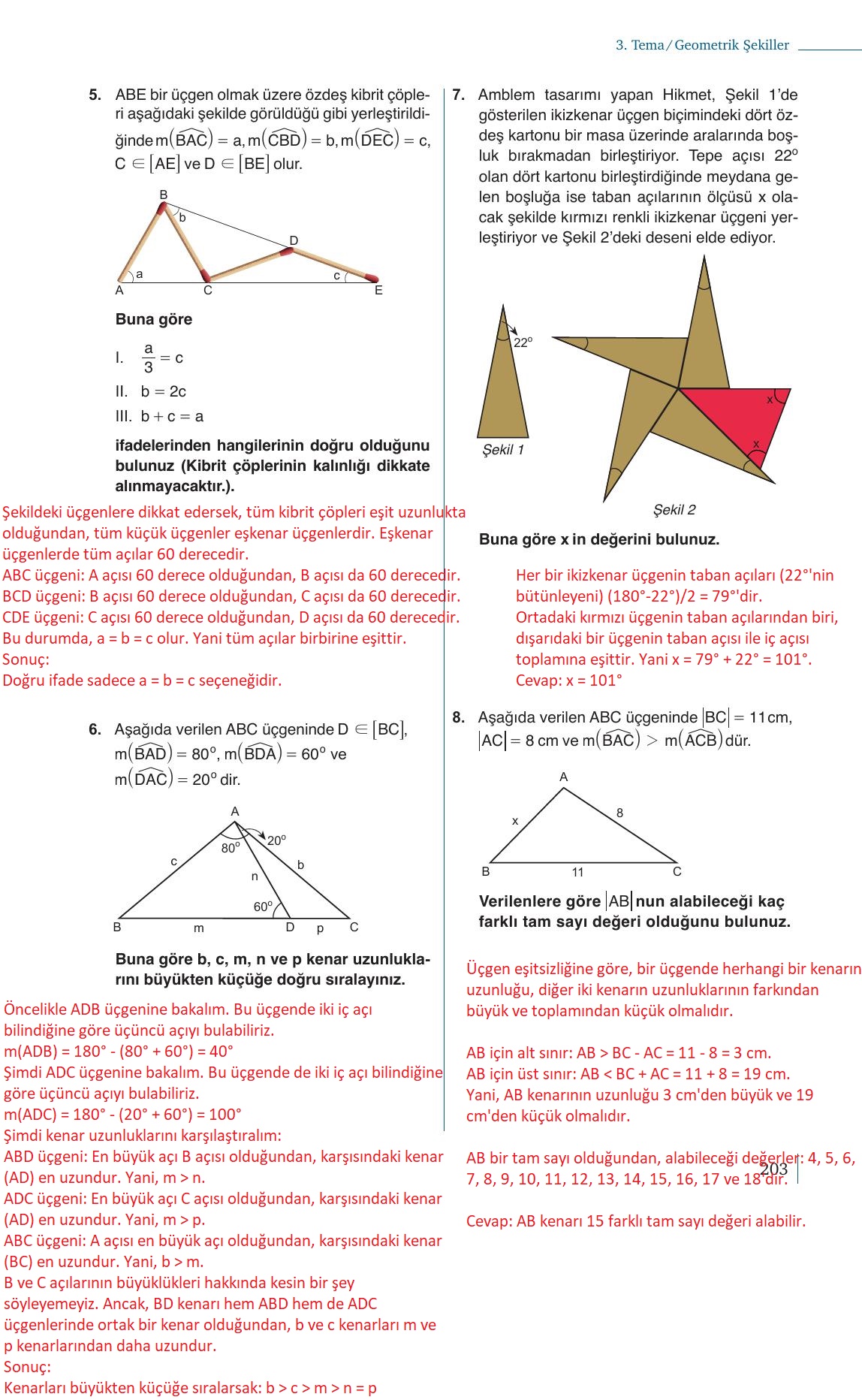 9. Sınıf Meb Yayınları Matematik Ders Kitabı 1. Kitap Sayfa 203 Cevapları