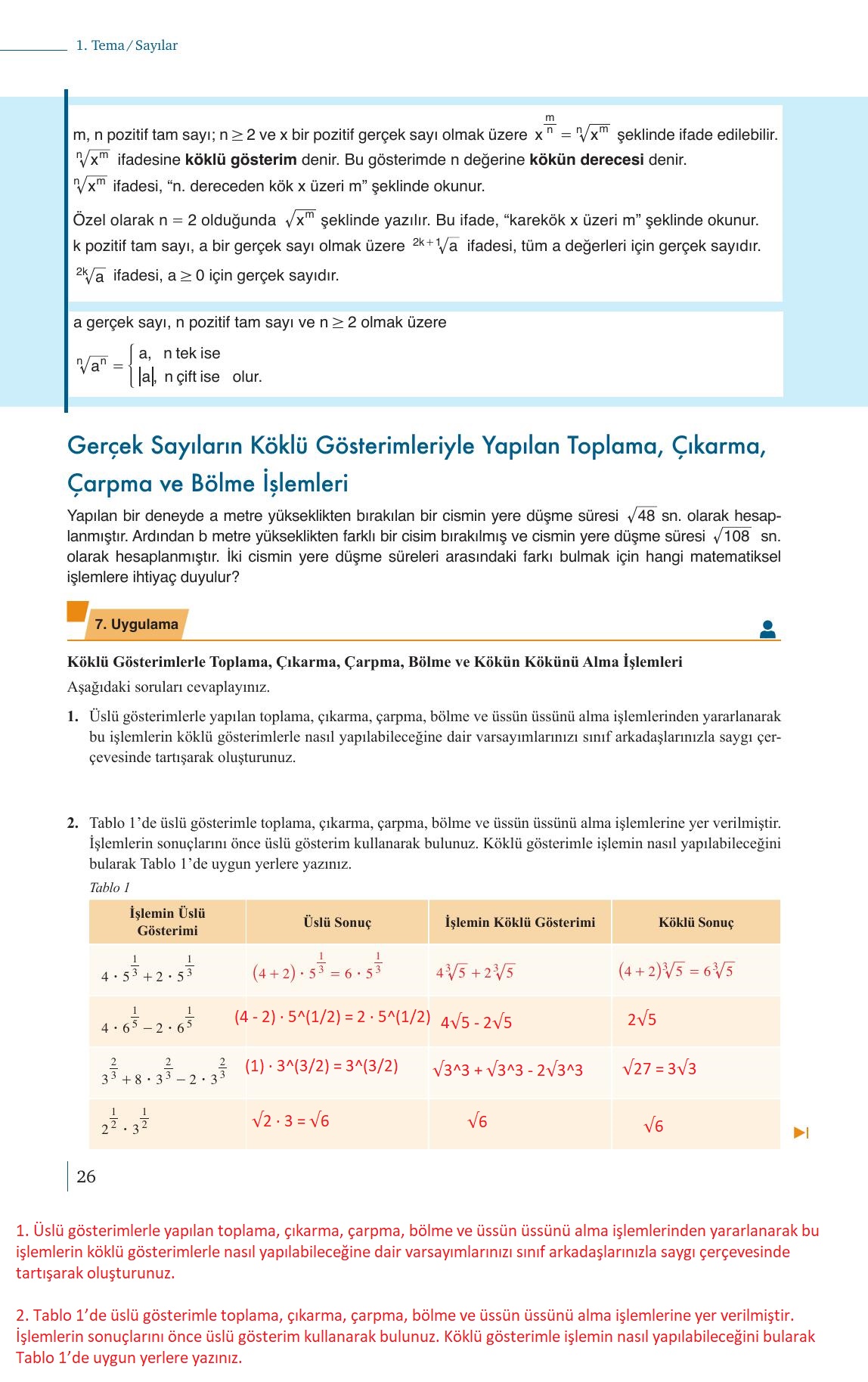 9. Sınıf Meb Yayınları Matematik Ders Kitabı 1. Kitap Sayfa 26 Cevapları