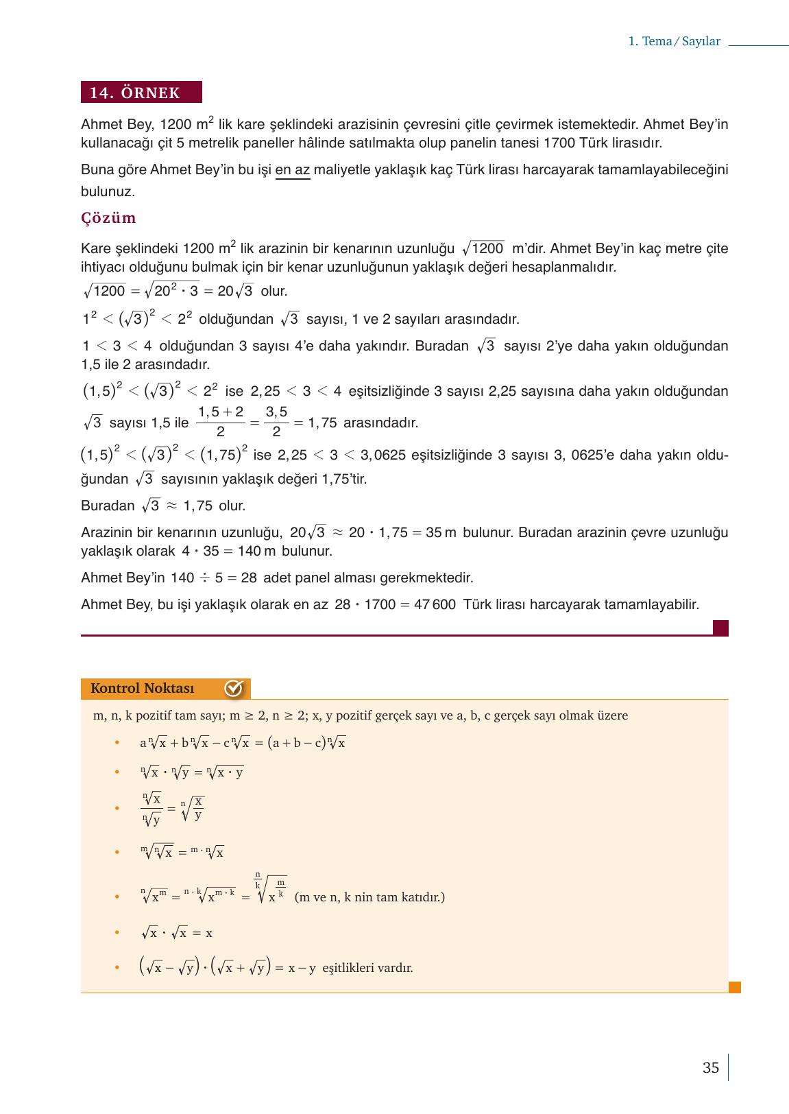 9. Sınıf Meb Yayınları Matematik Ders Kitabı 1. Kitap Sayfa 35 Cevapları