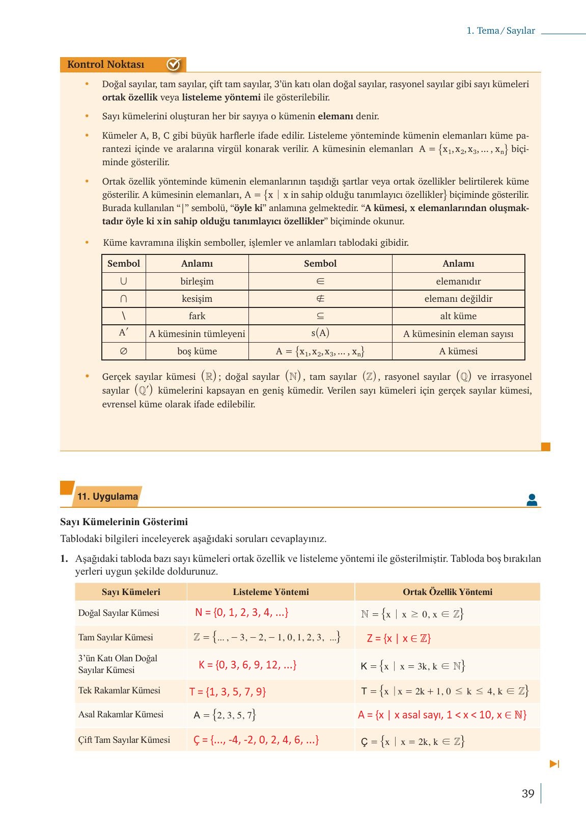 9. Sınıf Meb Yayınları Matematik Ders Kitabı 1. Kitap Sayfa 39 Cevapları