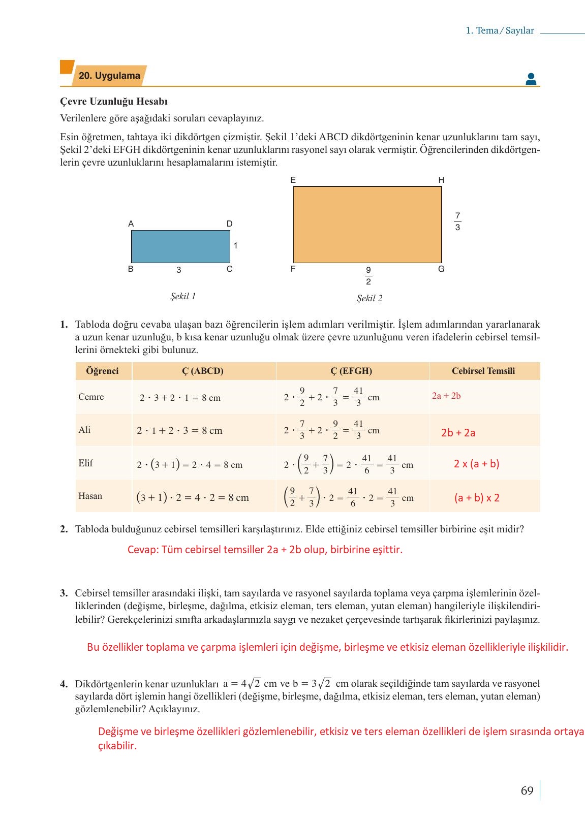 9. Sınıf Meb Yayınları Matematik Ders Kitabı 1. Kitap Sayfa 69 Cevapları