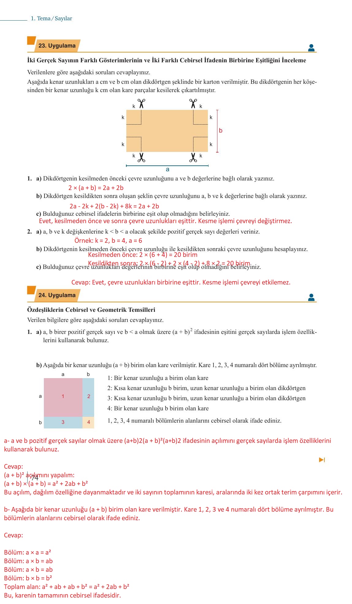 9. Sınıf Meb Yayınları Matematik Ders Kitabı 1. Kitap Sayfa 74 Cevapları