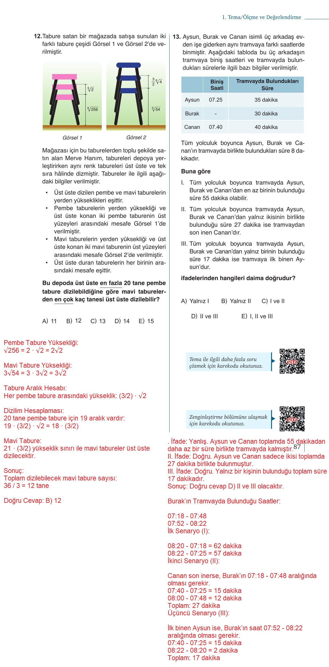 9. Sınıf Meb Yayınları Matematik Ders Kitabı 1. Kitap Sayfa 87 Cevapları