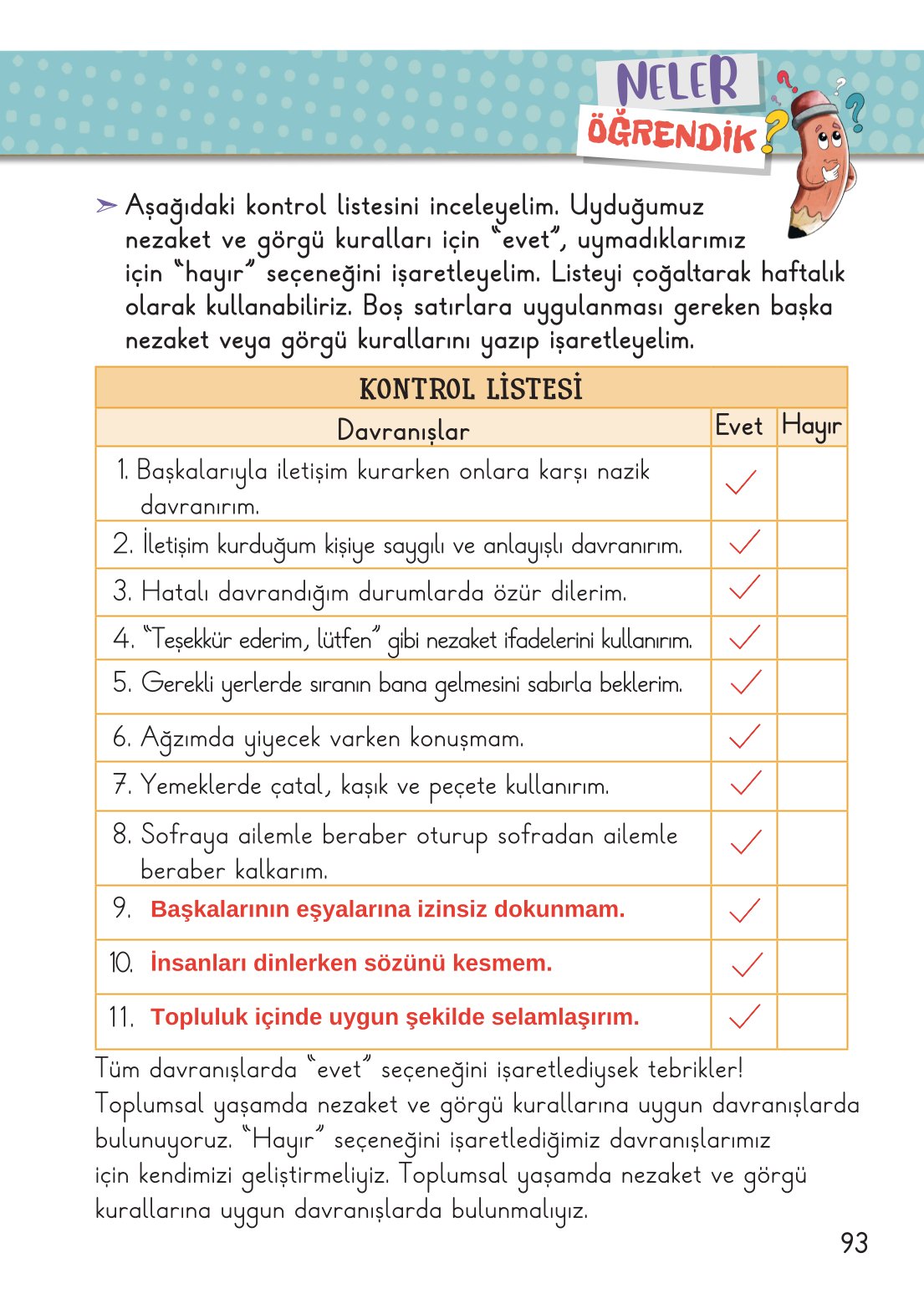 2. Sınıf Hayat Bilgisi 1. Kitap Meb Yayınları Ders Kitabı Sayfa 94 Cevapları