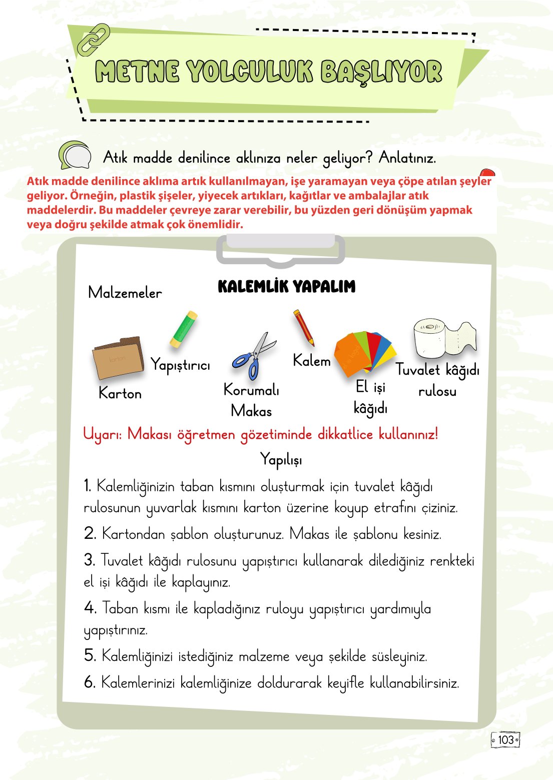 2. Sınıf Türkçe 1. Kitap Meb Yayınları Ders Kitabı Sayfa 103 Cevapları