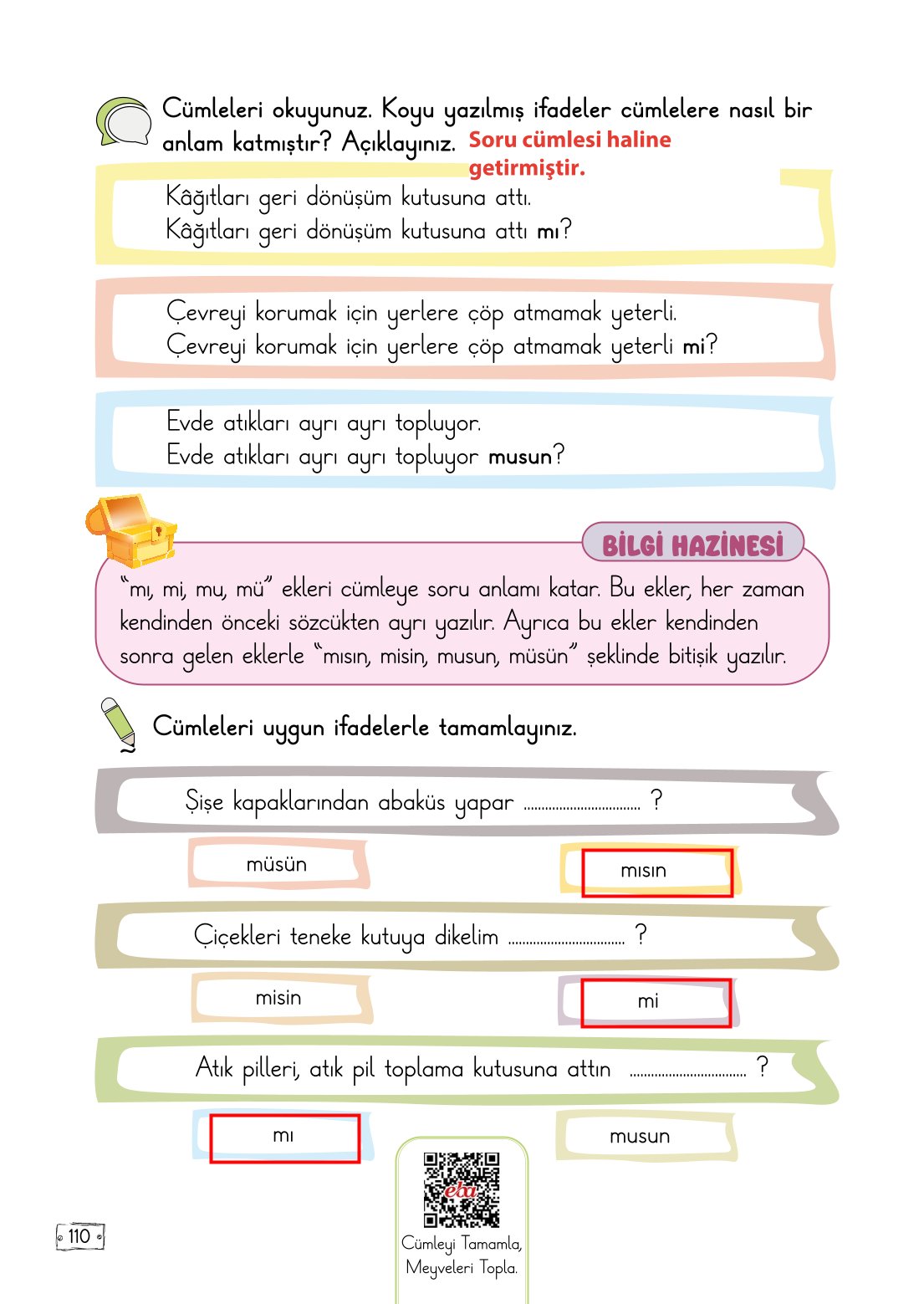 2. Sınıf Türkçe 1. Kitap Meb Yayınları Ders Kitabı Sayfa 110 Cevapları