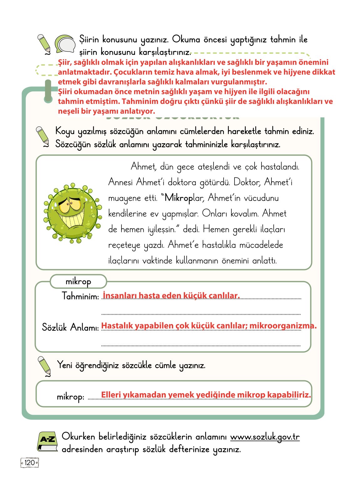 2. Sınıf Türkçe 1. Kitap Meb Yayınları Ders Kitabı Sayfa 120 Cevapları
